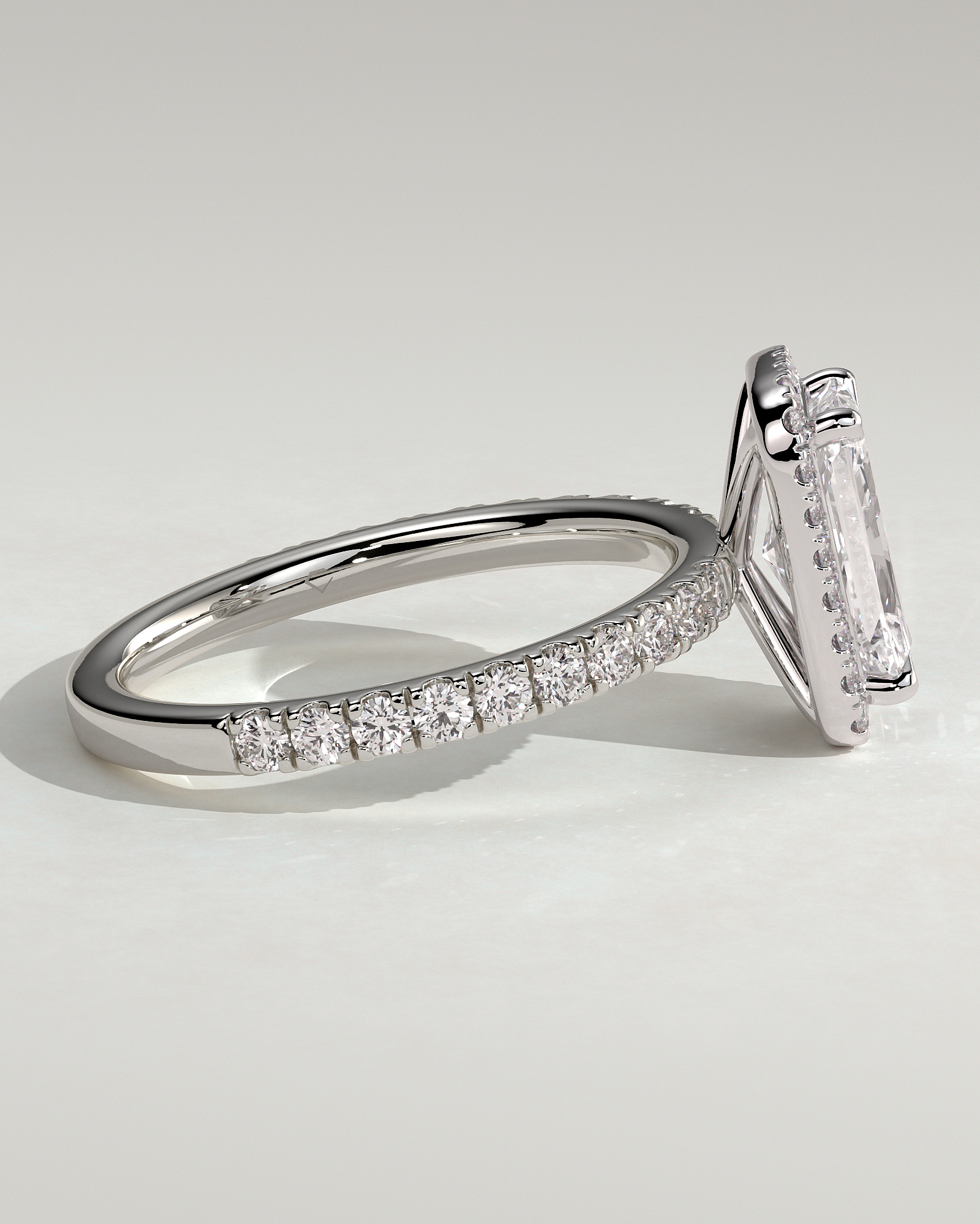Catherine  Radiant Halo with Pave - 18k White Gold