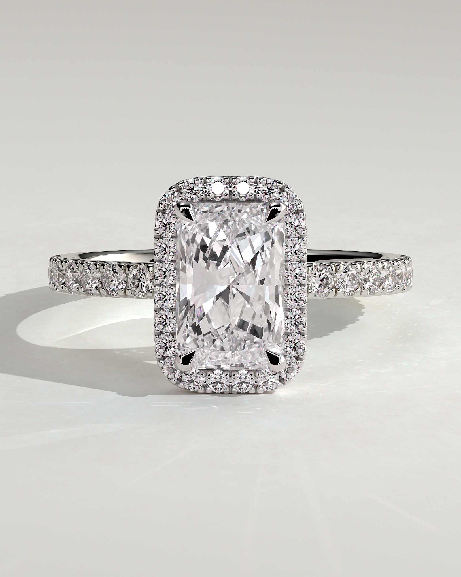 Catherine  Radiant Halo with Pave - 18k White Gold