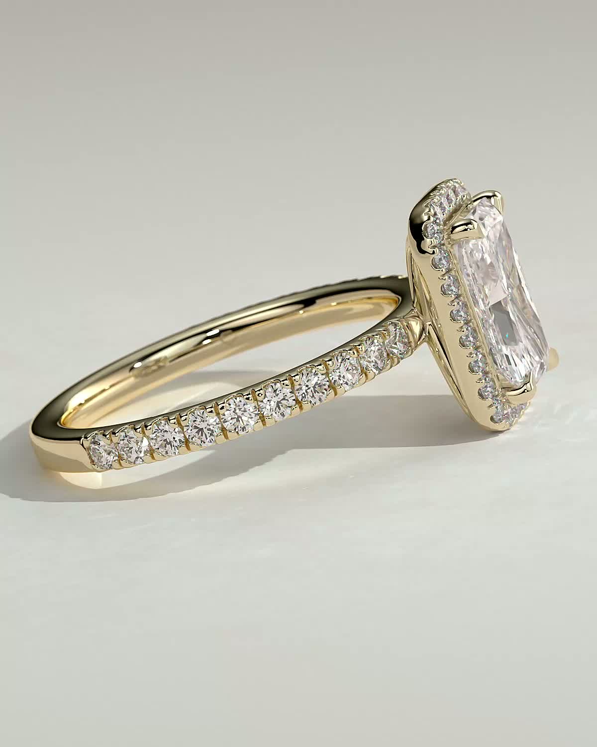 Catherine  Radiant Halo with Pave - 18k Yellow Gold