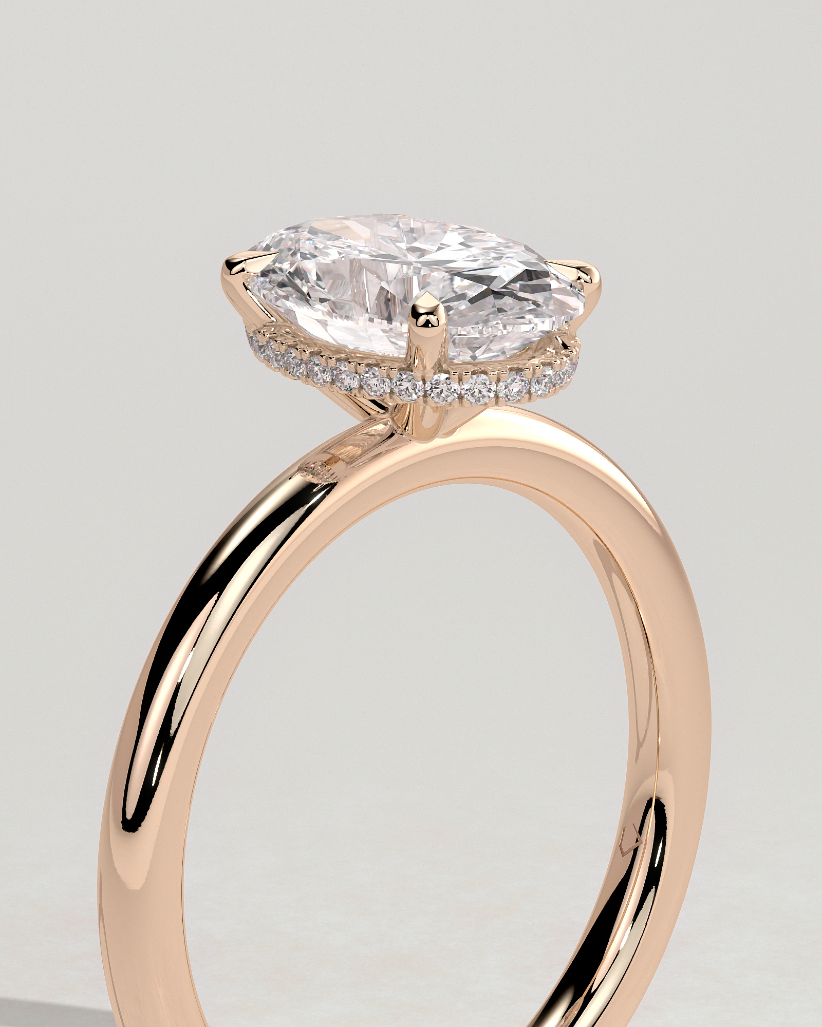 Cecilia - Oval Solitaire with Wrap Around Hidden Halo - 18k Rose Gold