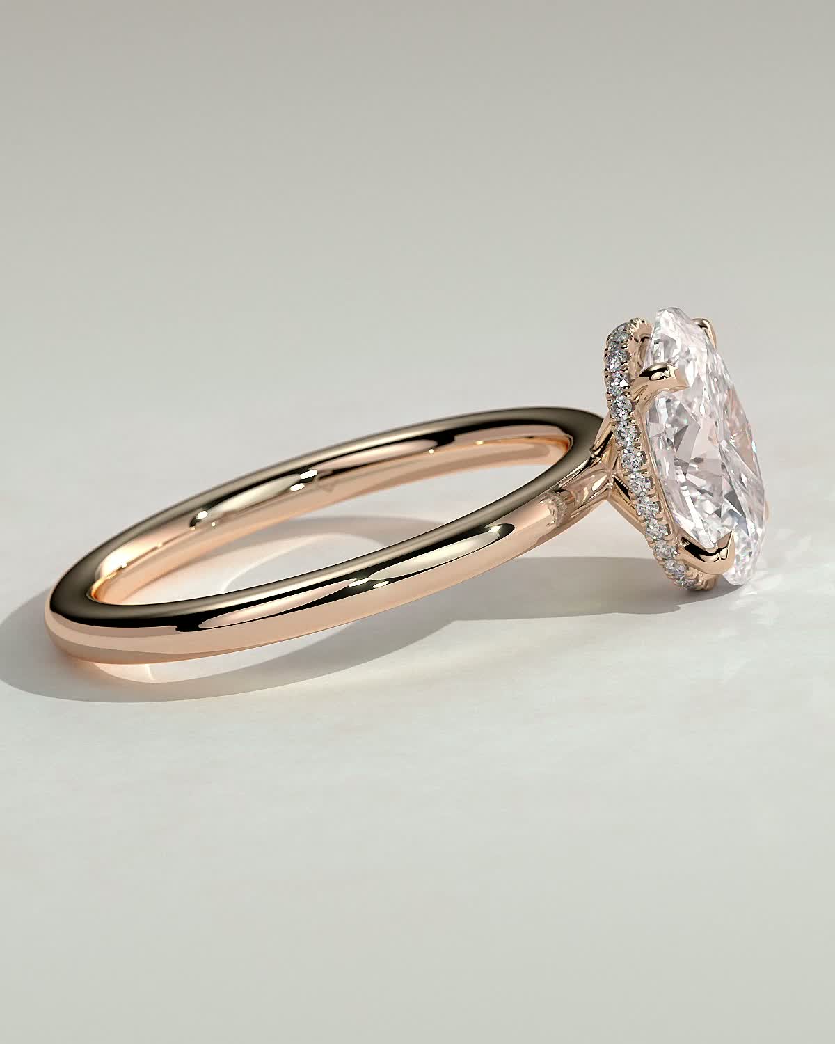 Cecilia - Oval Solitaire with Wrap Around Hidden Halo - 18k Rose Gold