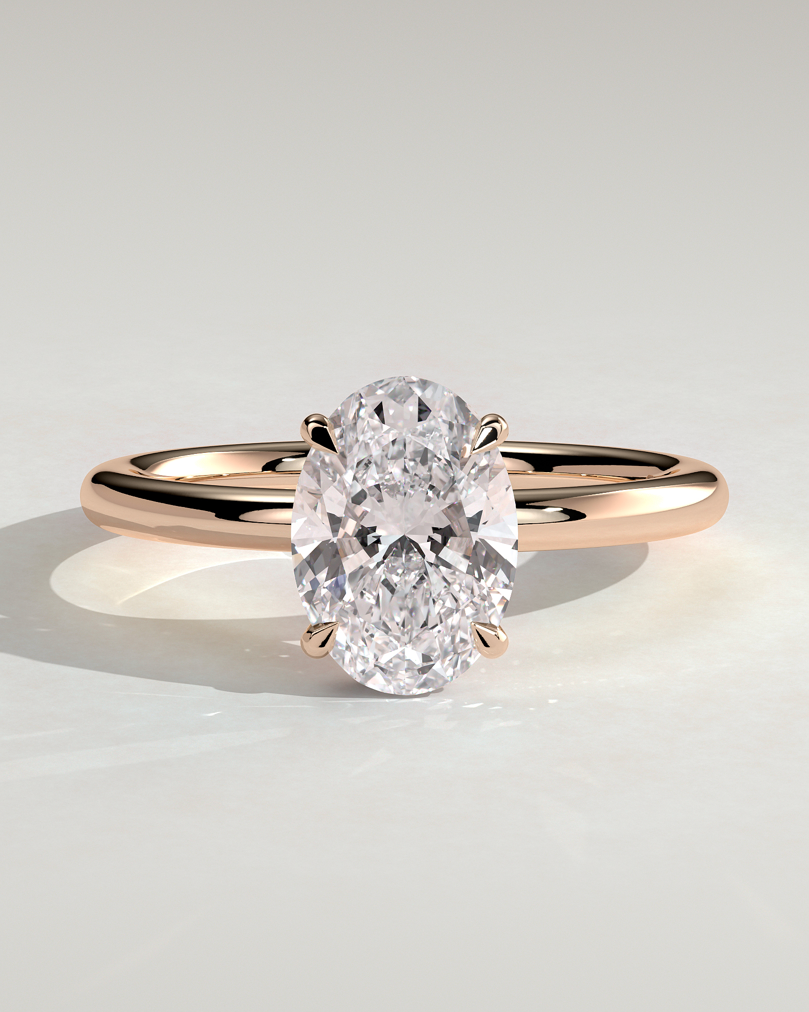 Cecilia - Oval Solitaire with Wrap Around Hidden Halo - 18k Rose Gold