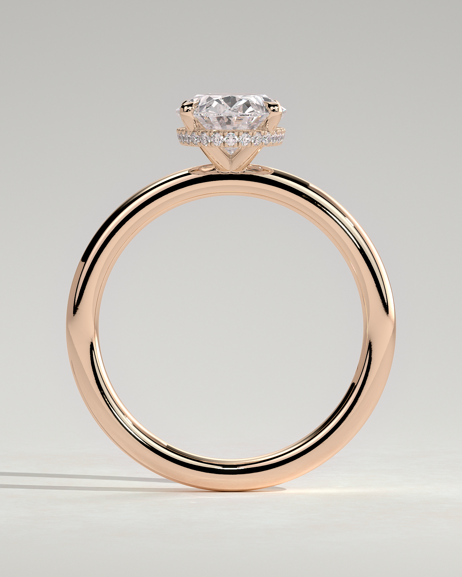 Cecilia - Oval Solitaire with Wrap Around Hidden Halo - 18k Rose Gold