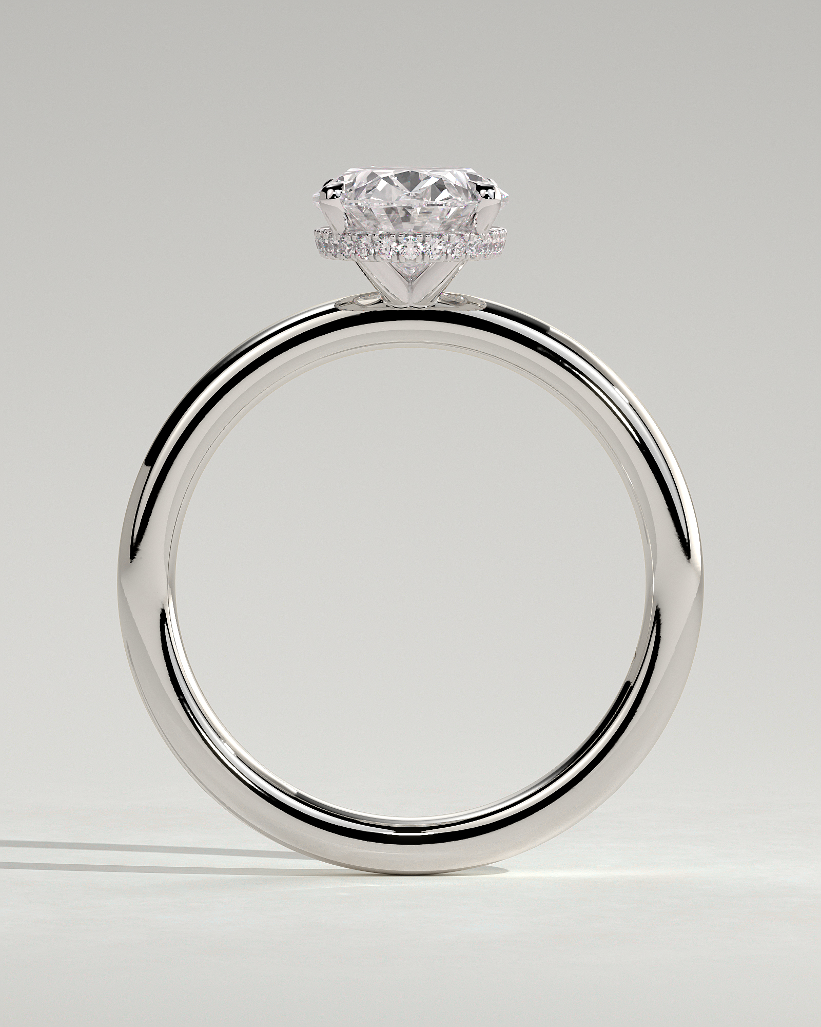 Cecilia - Oval Solitaire with Wrap Around Hidden Halo - 18k White Gold