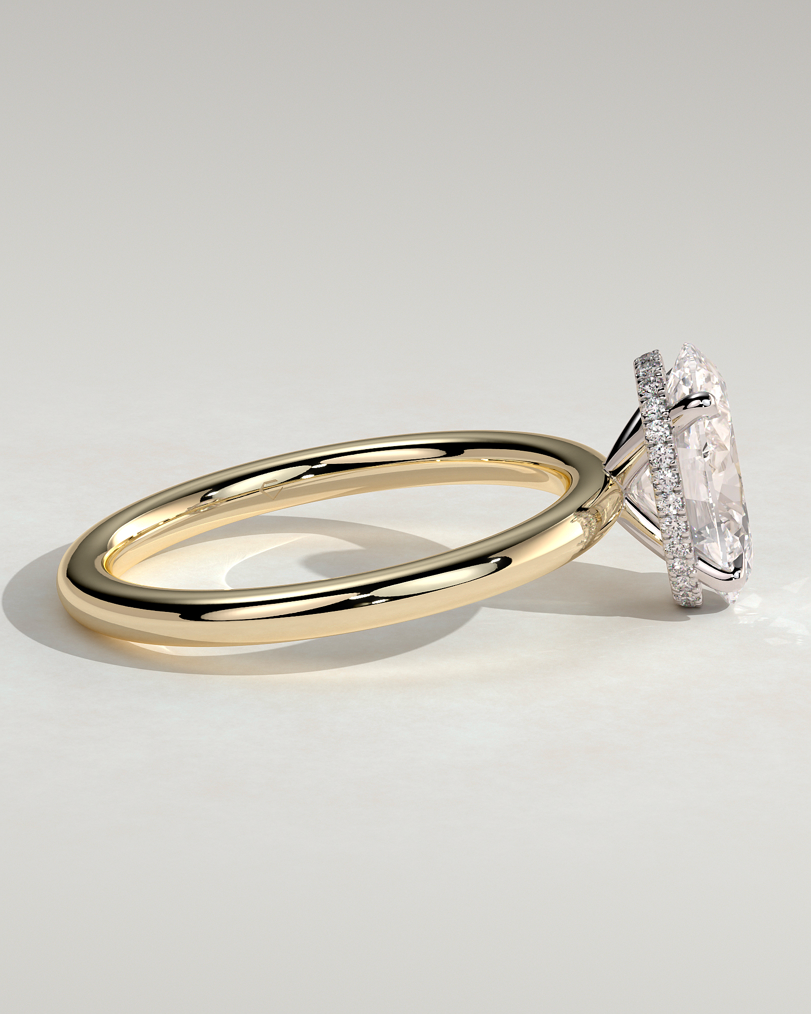 Cecilia - Oval Solitaire with Wrap Around Hidden Halo - 18k Yellow Gold / 18k White Gold