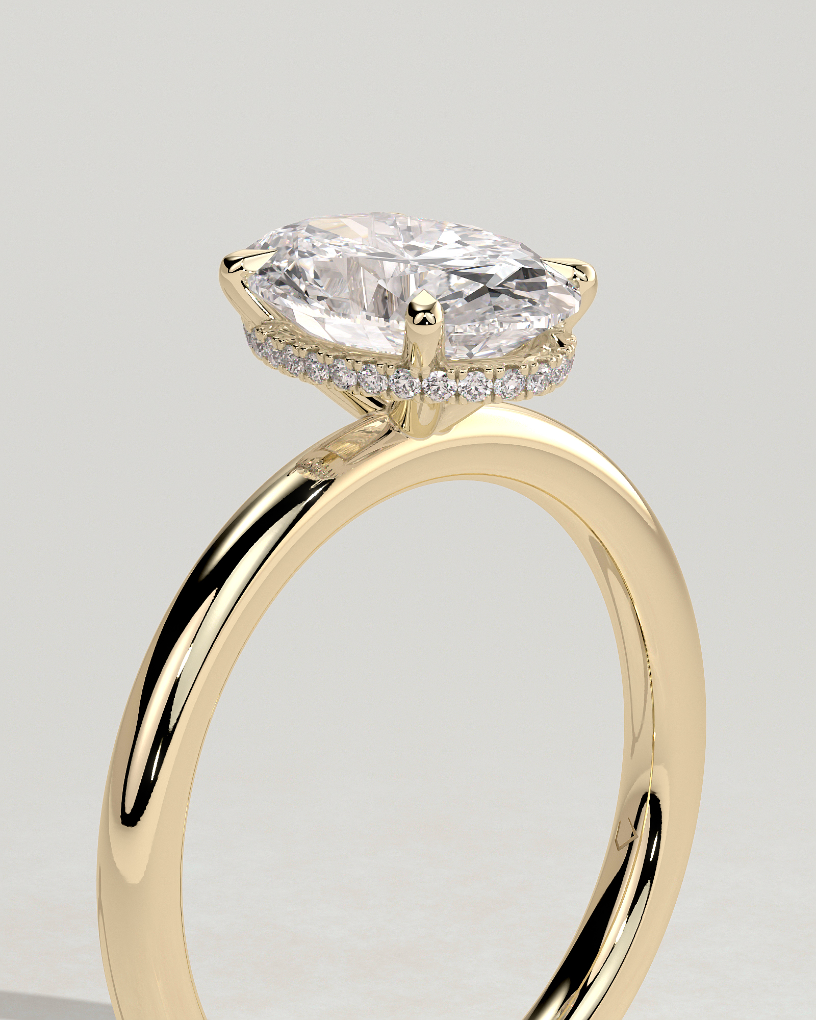 Cecilia - Oval Solitaire with Wrap Around Hidden Halo - 18k Yellow Gold