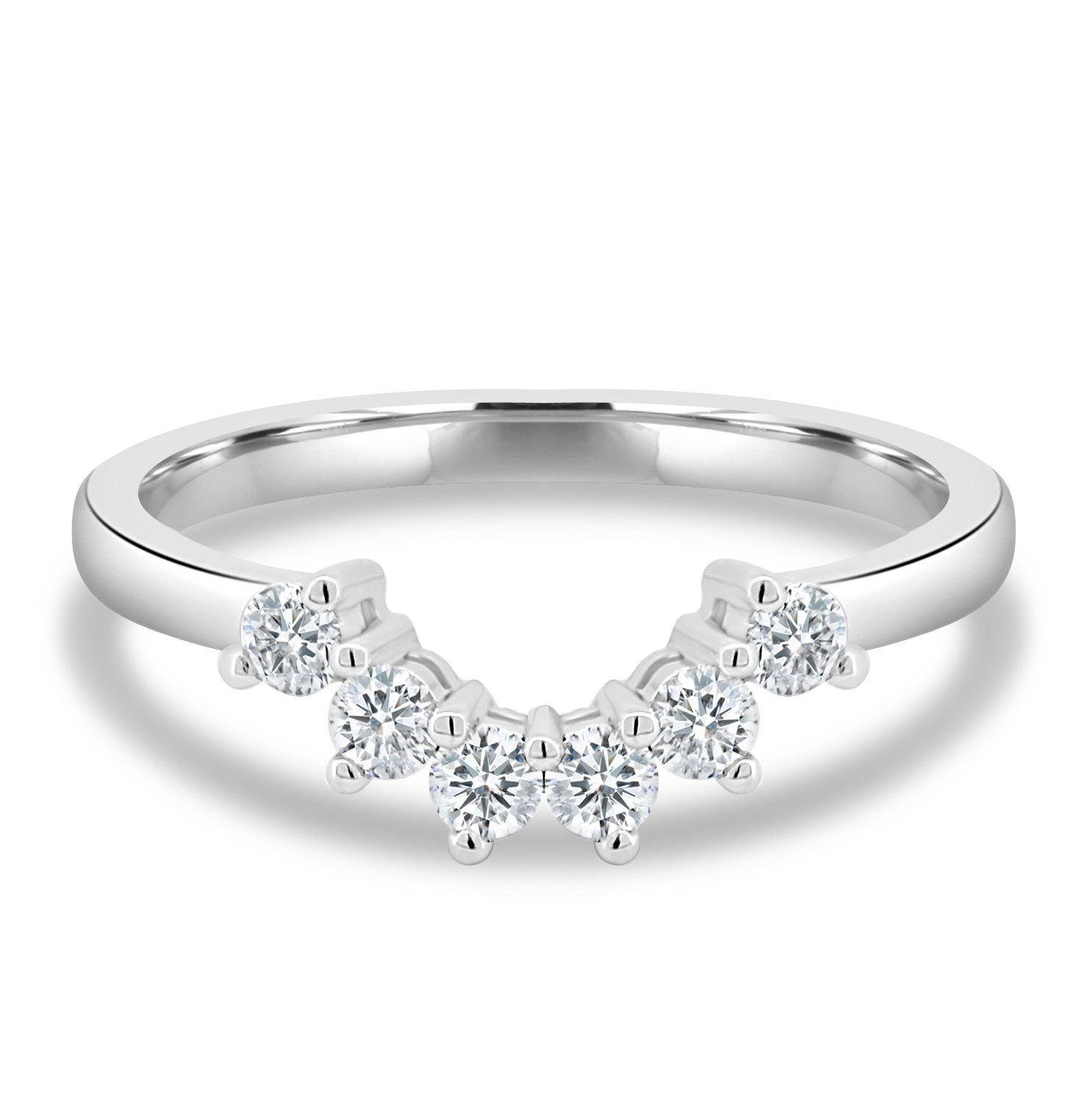 Celeste  Round Cut Curved Wedding Ring - 18k White Gold