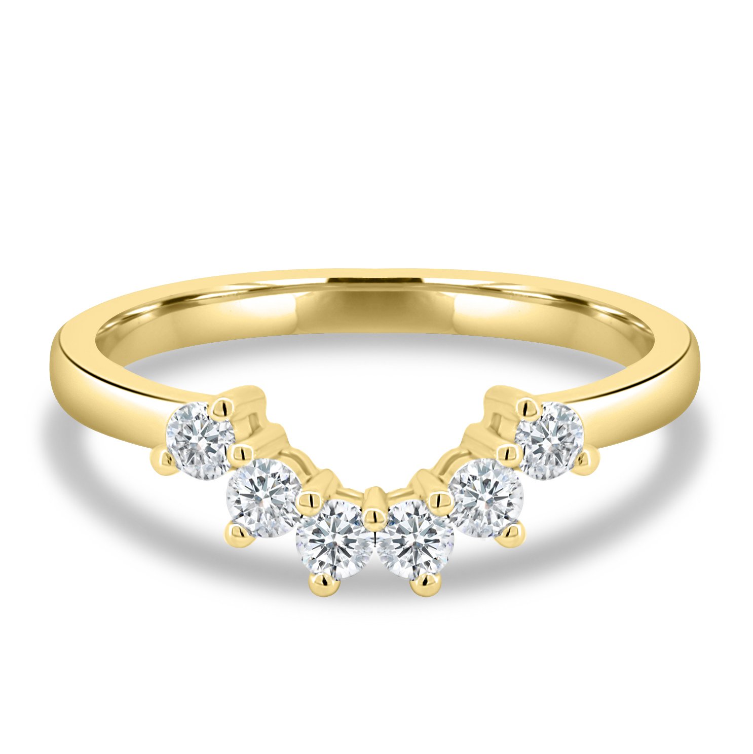 Celeste  Round Cut Curved Wedding Ring - 18k Yellow Gold