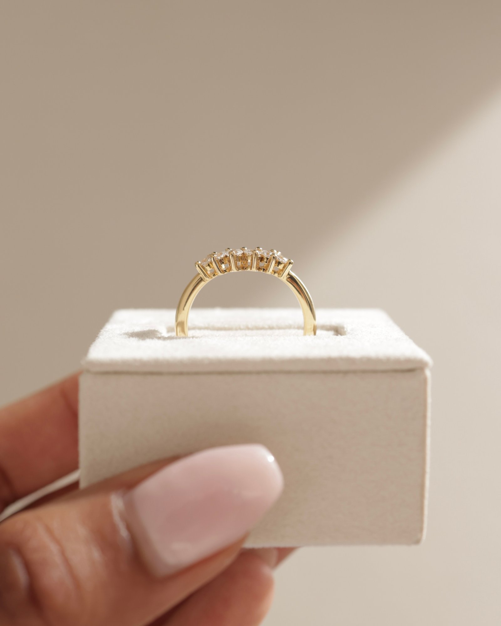 Celeste  Round Cut Curved Wedding Ring Lifestyle Image