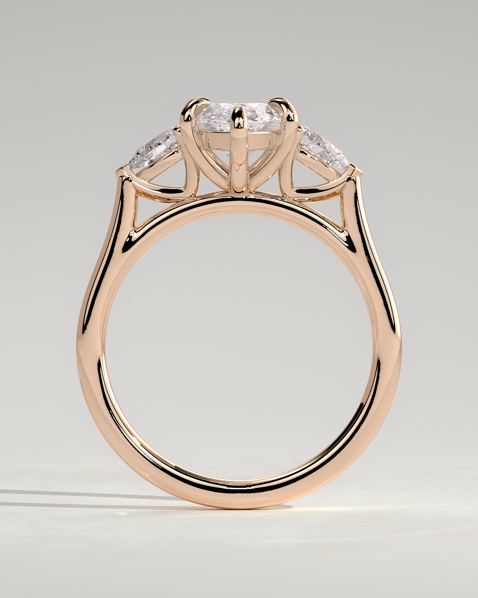 Marquise 6 Claw Trilogy with Pear Side Stones Engagement Ring - 18k Rose Gold