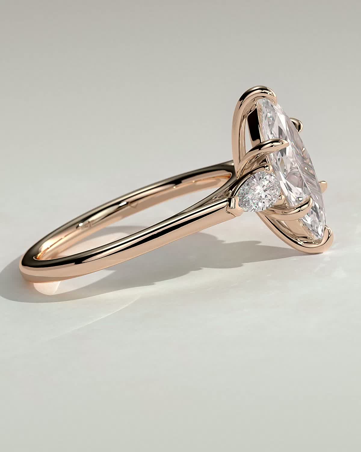 Marquise 6 Claw Trilogy with Pear Side Stones Engagement Ring - 18k Rose Gold