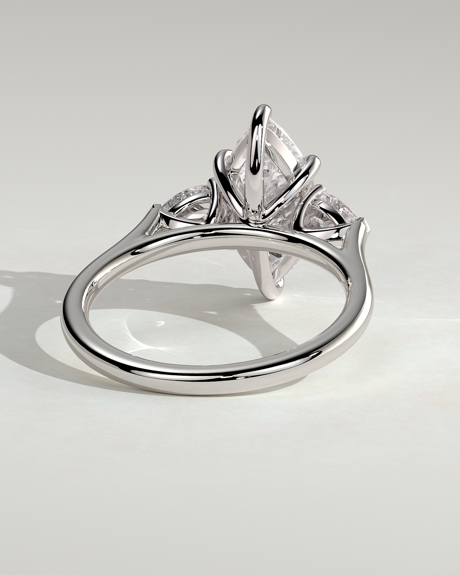 Marquise 6 Claw Trilogy with Pear Side Stones Engagement Ring - 18k White Gold