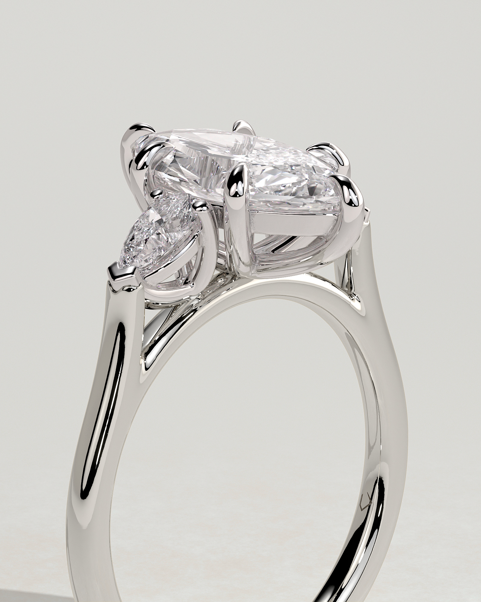 Marquise 6 Claw Trilogy with Pear Side Stones Engagement Ring - 18k White Gold