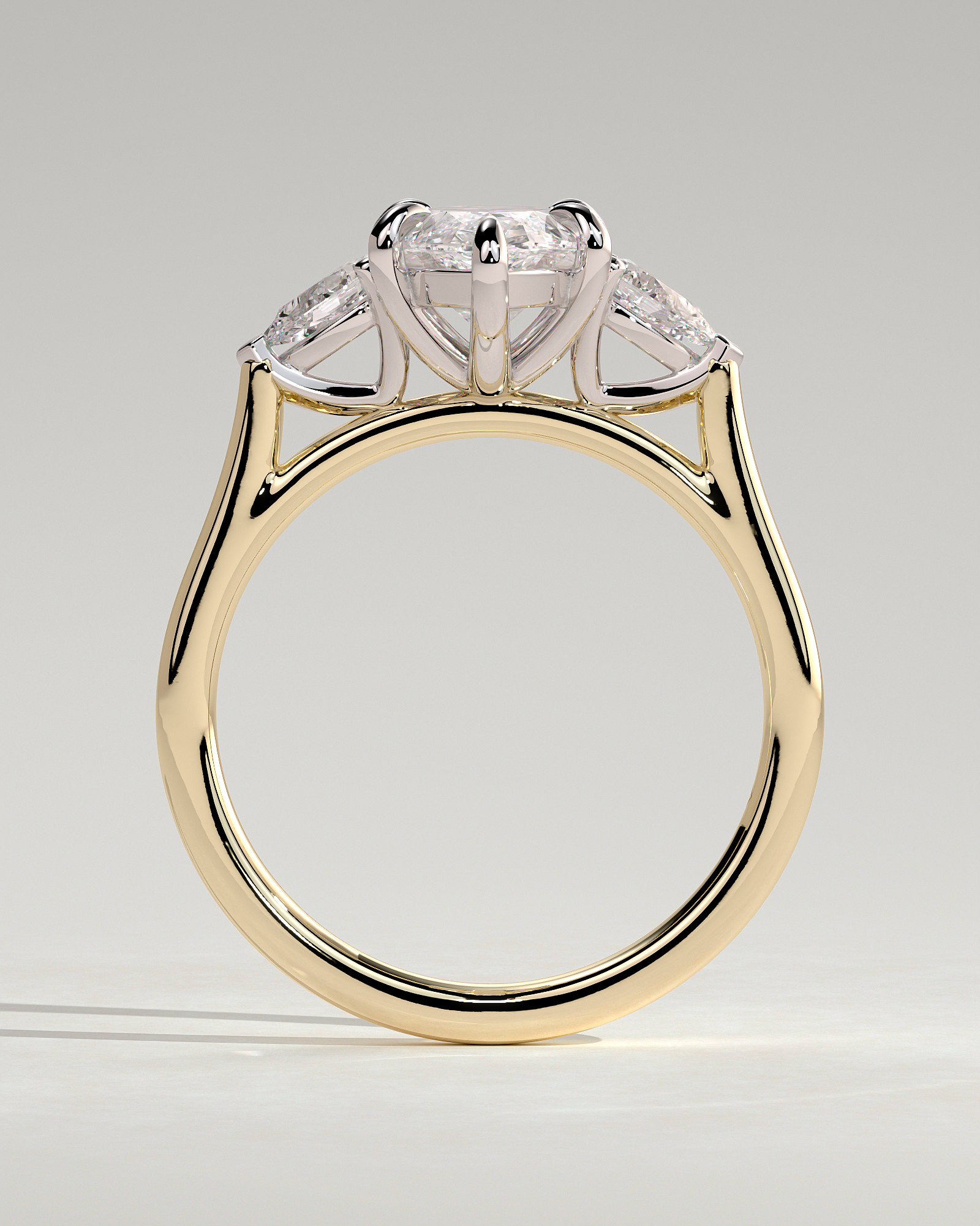 Marquise 6 Claw Trilogy with Pear Side Stones Engagement Ring - 18k Yellow Gold / 18k White Gold