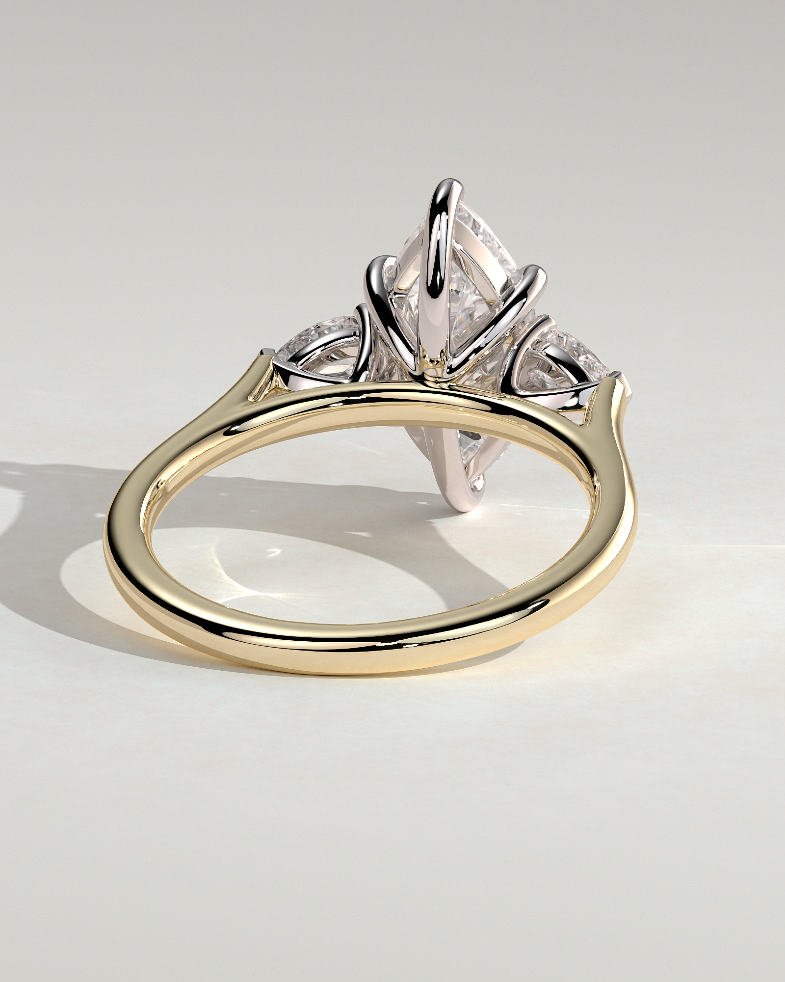 Marquise 6 Claw Trilogy with Pear Side Stones Engagement Ring - 18k Yellow Gold / 18k White Gold
