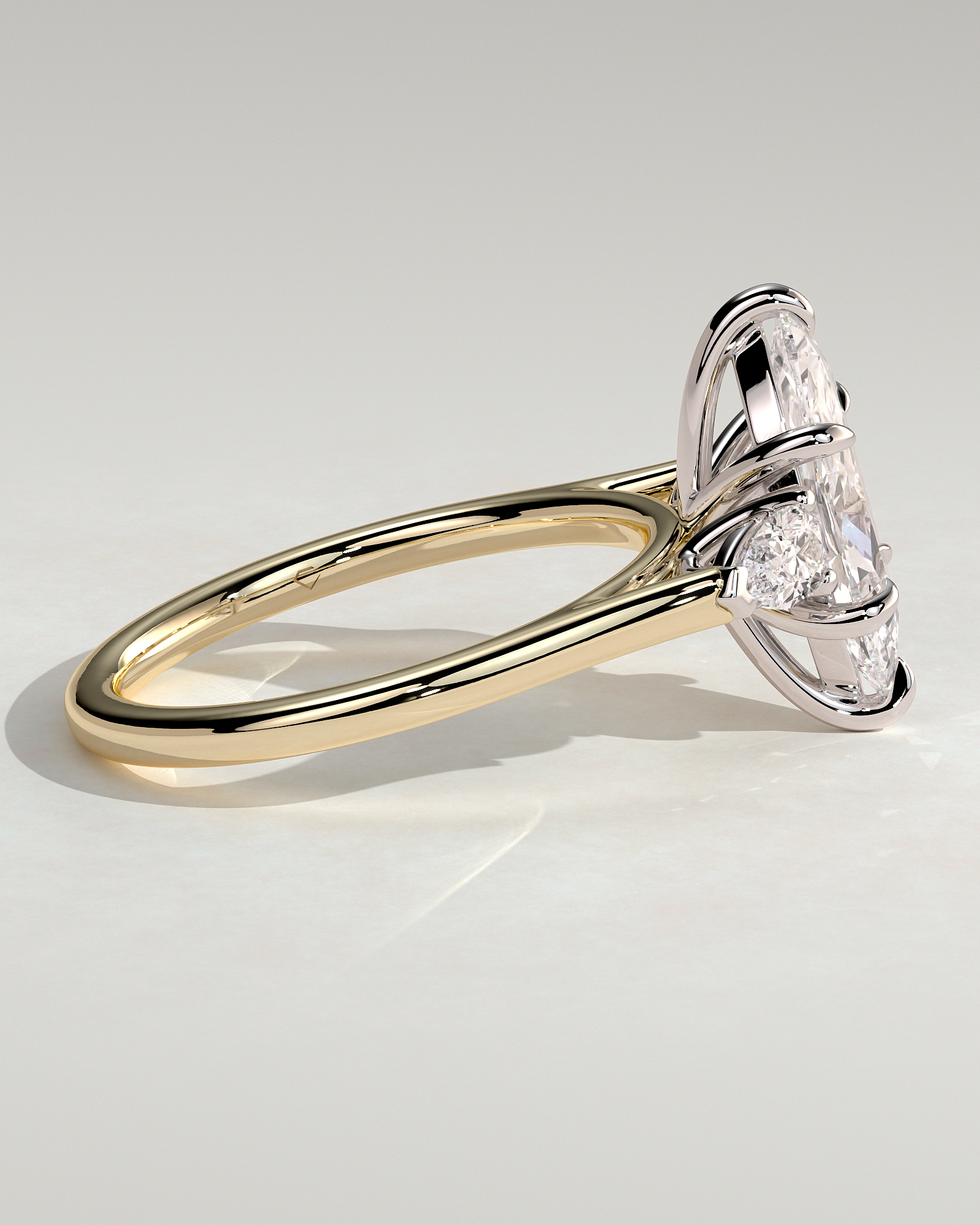 Marquise 6 Claw Trilogy with Pear Side Stones Engagement Ring - 18k Yellow Gold / 18k White Gold
