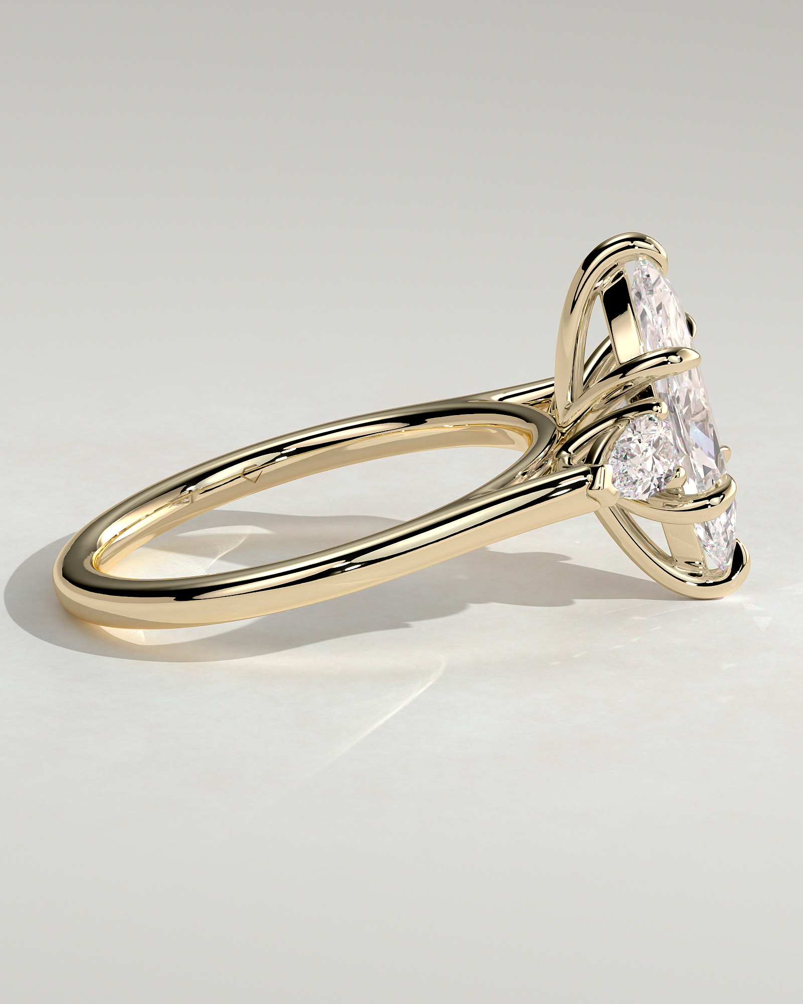 Marquise 6 Claw Trilogy with Pear Side Stones Engagement Ring - 18k Yellow Gold