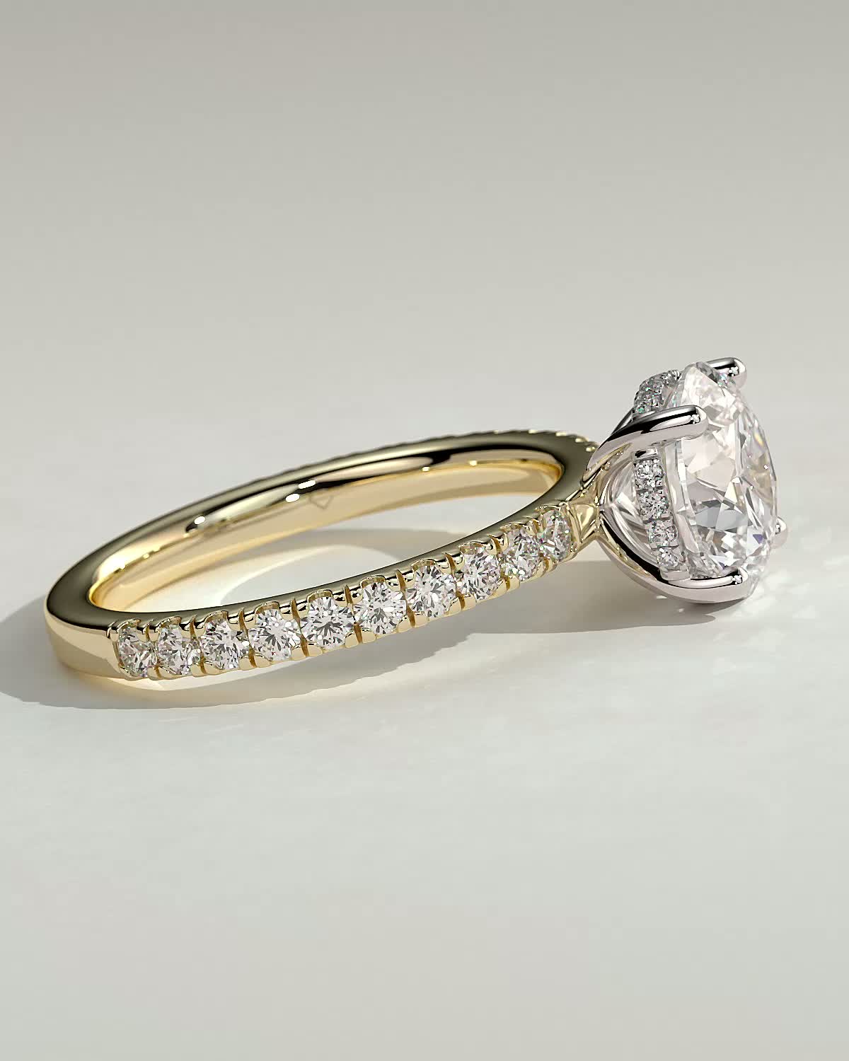 Charlie - 4 Claw Pav Round Solitaire with Hidden Halo - 18k Yellow Gold / 18k White Gold