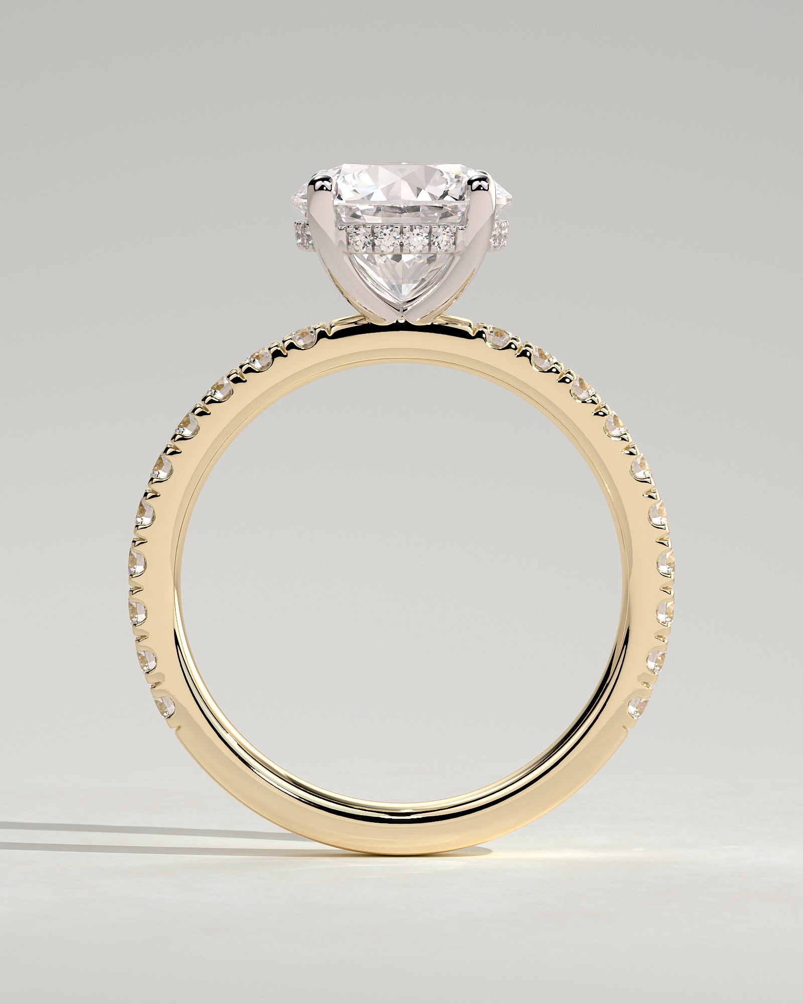 Charlie - 4 Claw Pav Round Solitaire with Hidden Halo - 18k Yellow Gold / 18k White Gold