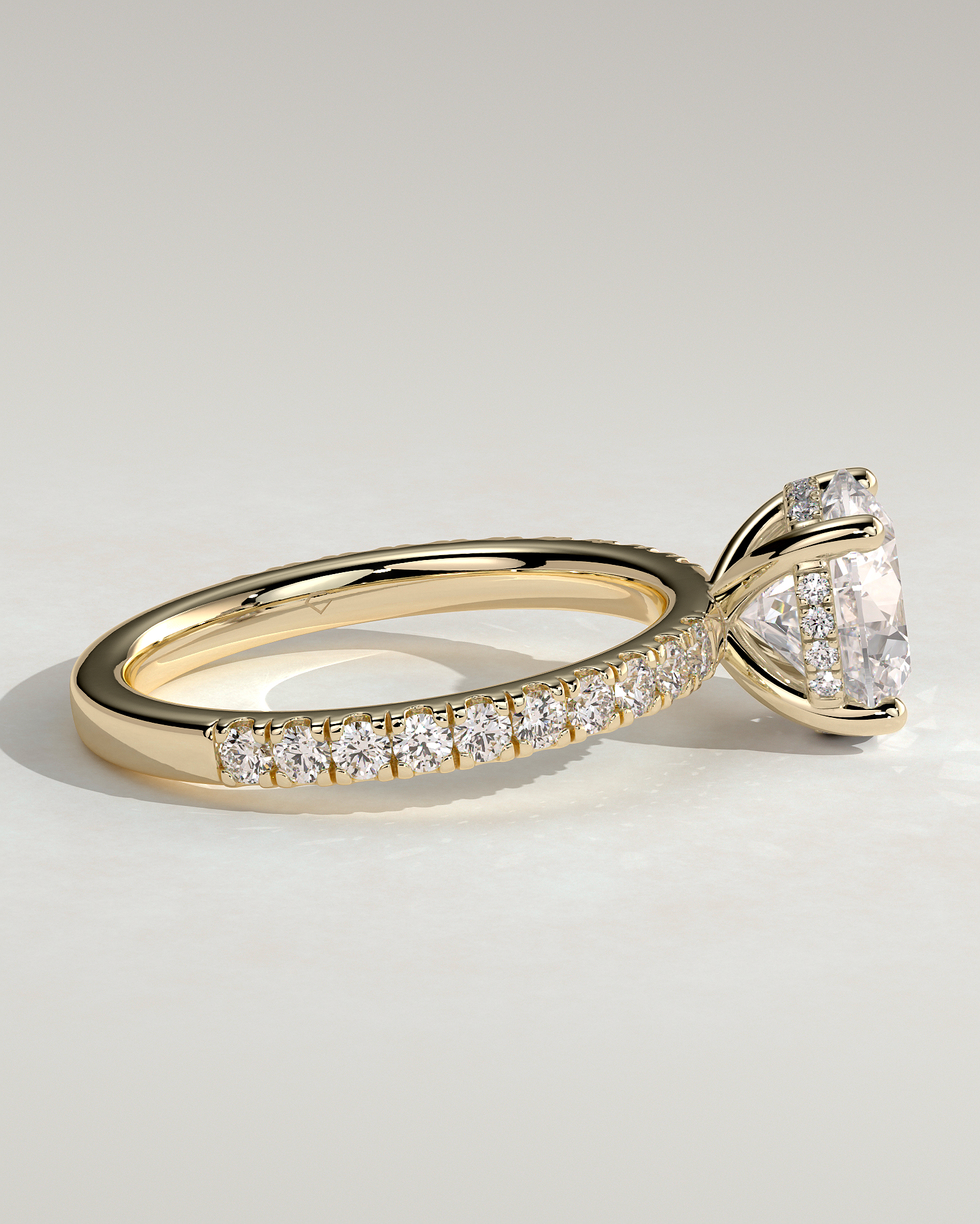 Charlie - 4 Claw Pav Round Solitaire with Hidden Halo - 18k Yellow Gold