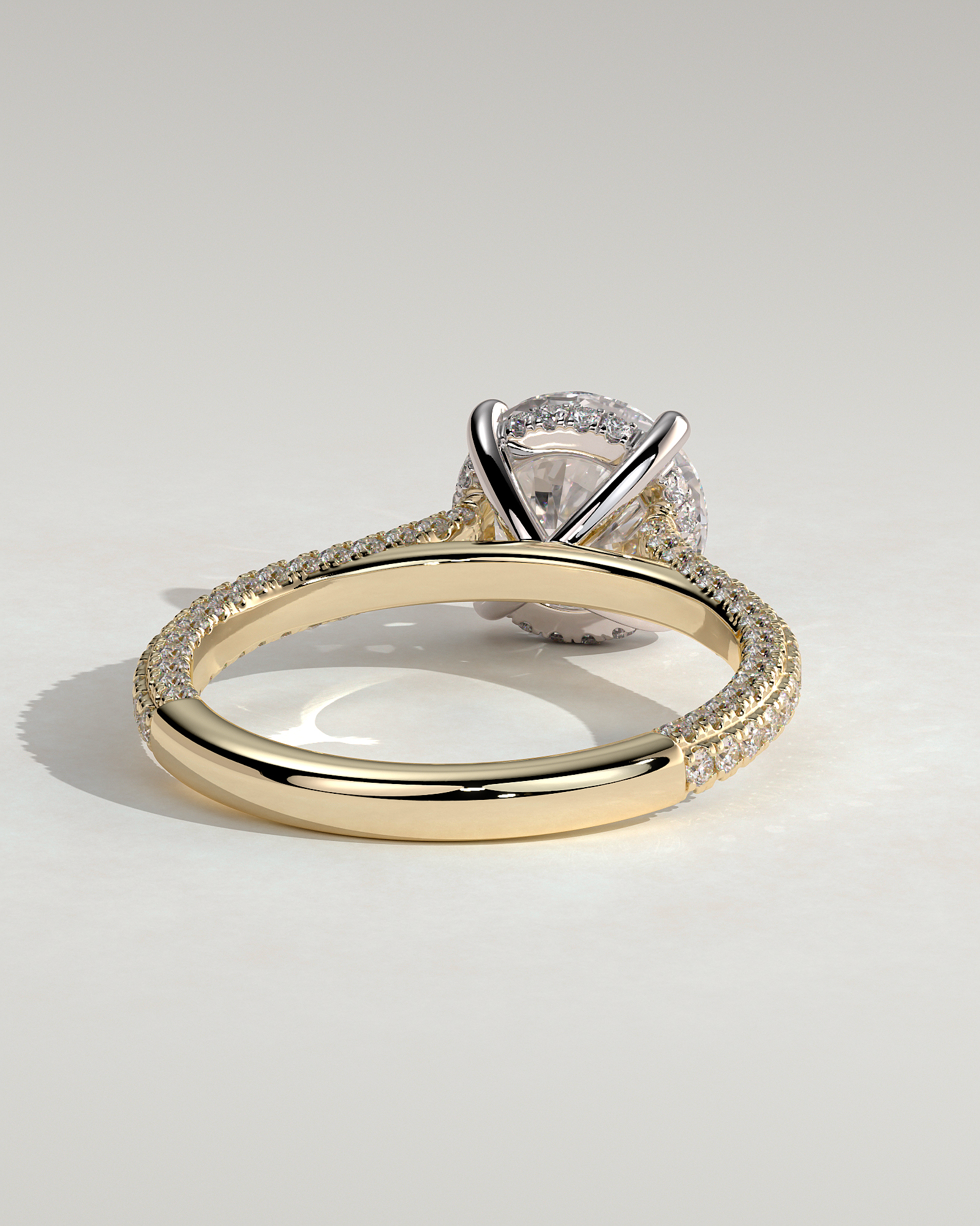 Chelsea  4 Claw Triple Pav Cathedral Round Solitaire - 18k Yellow Gold / 18k White Gold