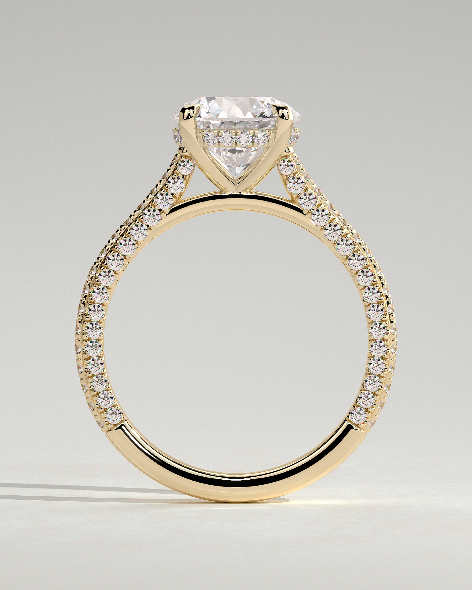 Chelsea  4 Claw Triple Pav Cathedral Round Solitaire - 18k Yellow Gold