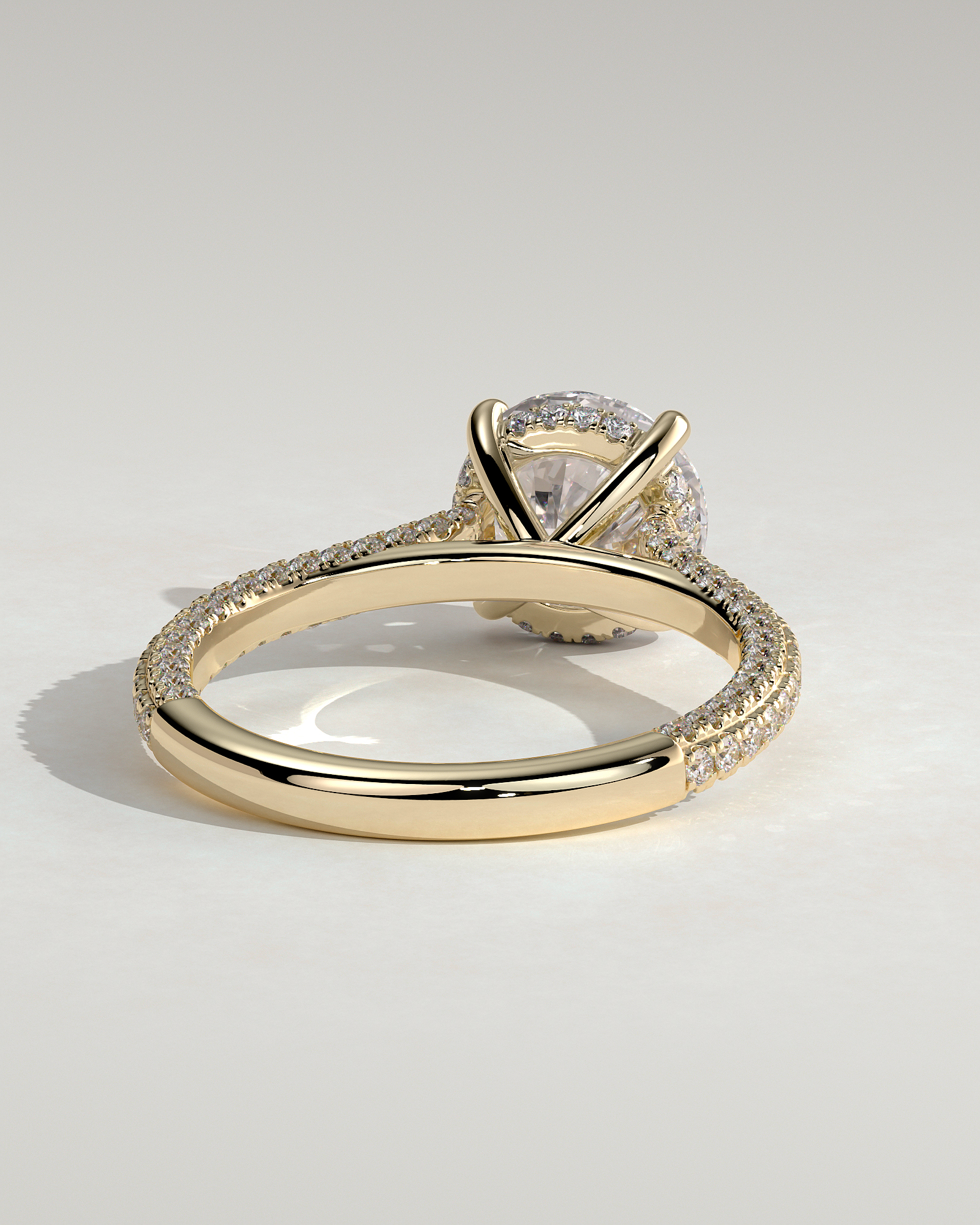 Chelsea  4 Claw Triple Pav Cathedral Round Solitaire - 18k Yellow Gold