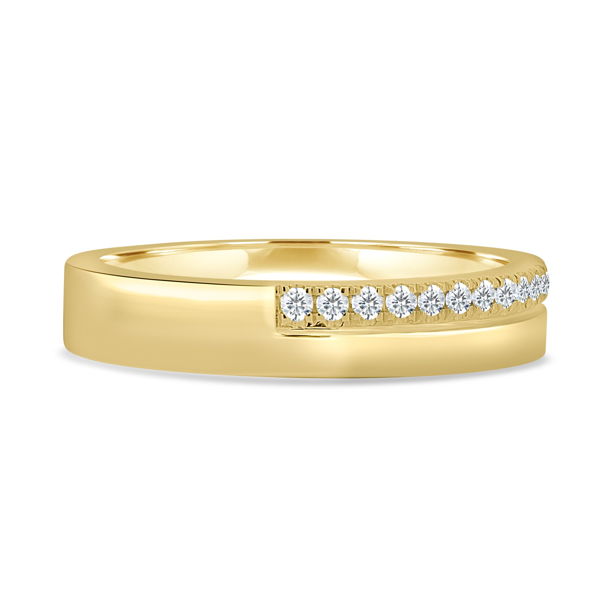 Clara - Cigar Band with Pav Edge - 18k Yellow Gold Straight