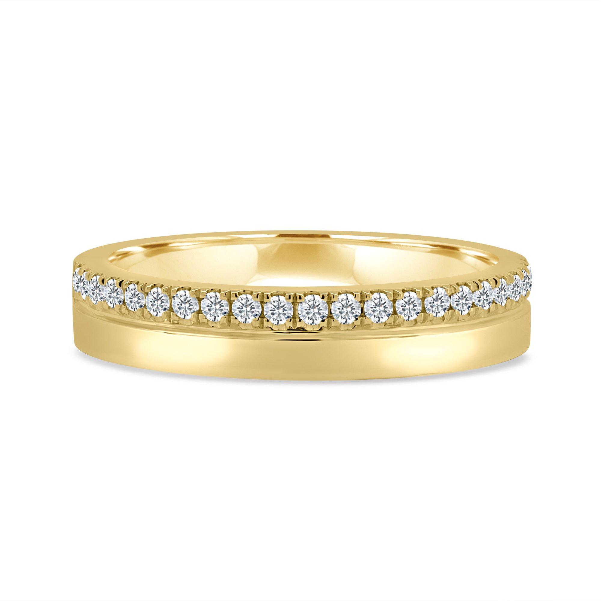 Clara - Cigar Band with Pav Edge - 18k Yellow Gold Straight