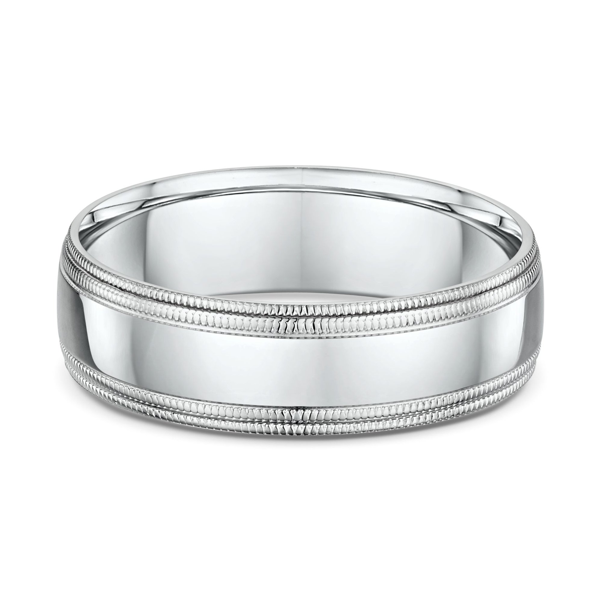 Classic Double Milgrain Mens Wedding Ring - 9k White Gold