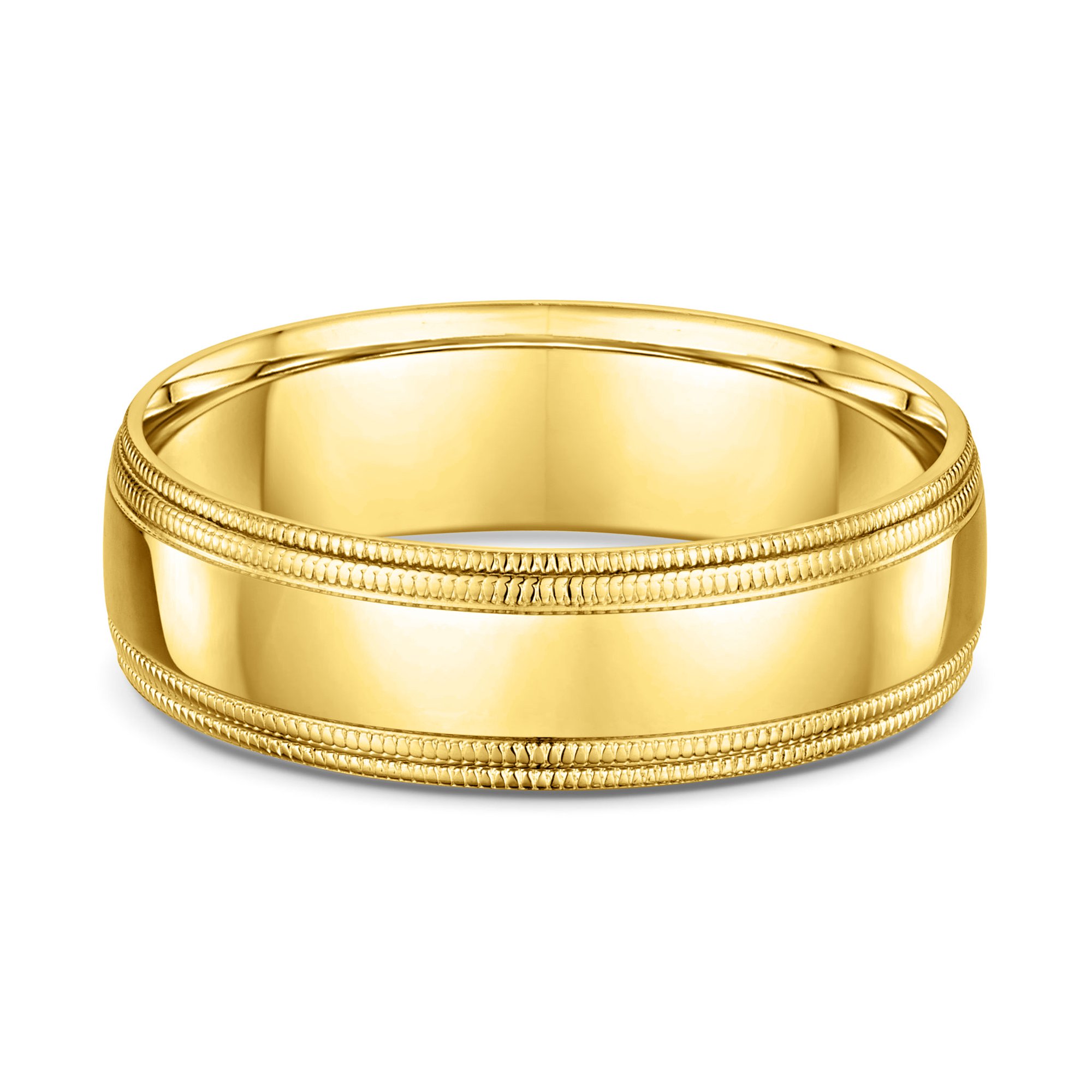Classic Double Milgrain Mens Wedding Ring - 9k Yellow Gold