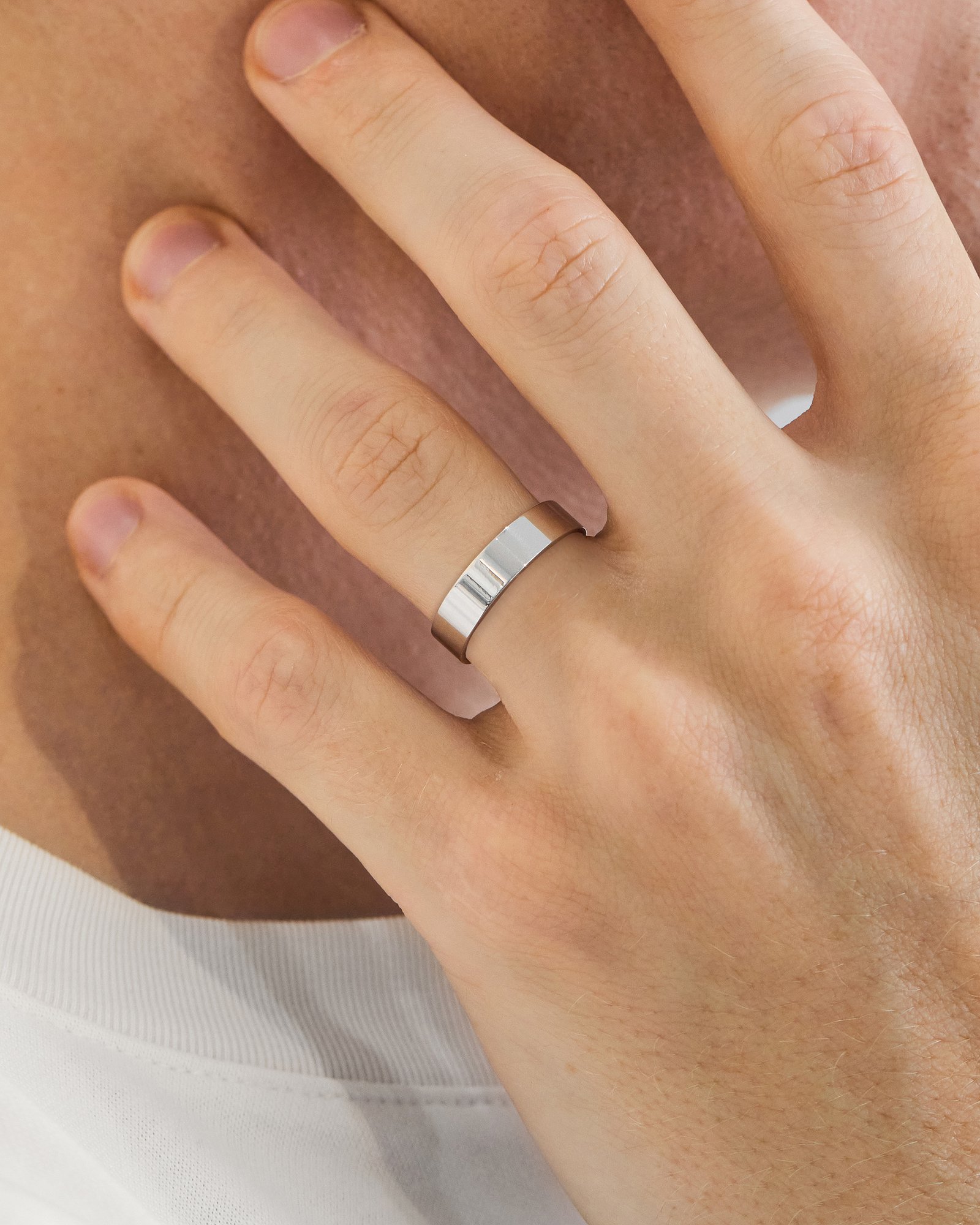 Classic Flat Mens Wedding Ring Lifestyle Image