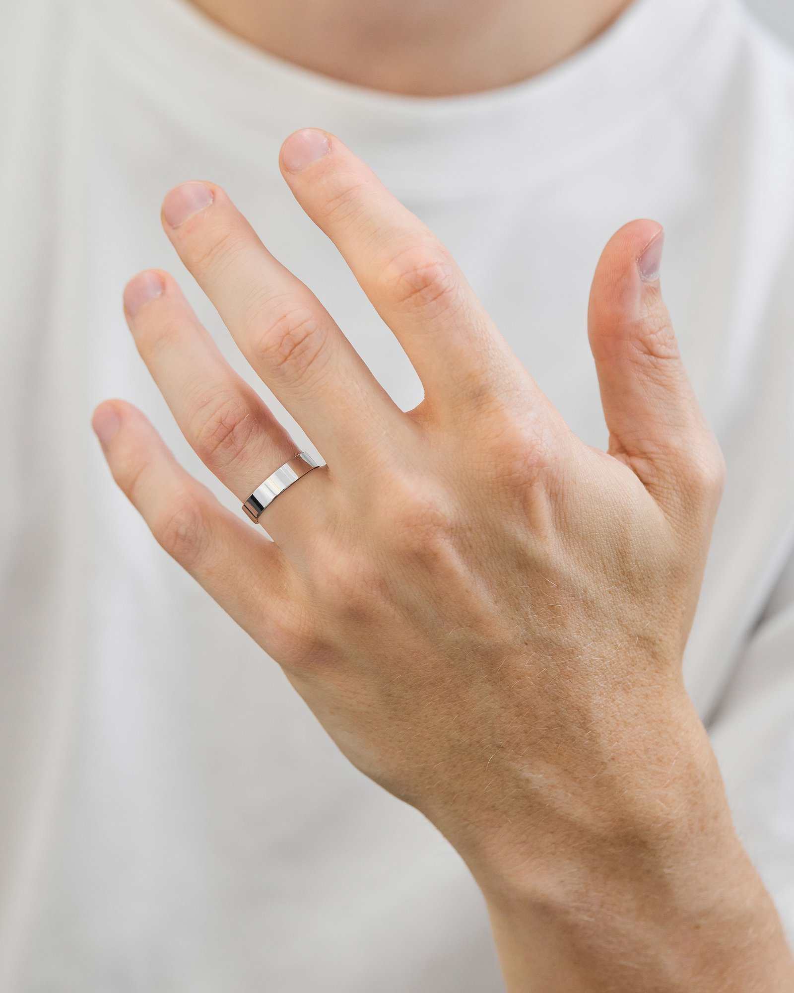 Classic Flat Mens Wedding Ring Lifestyle Image