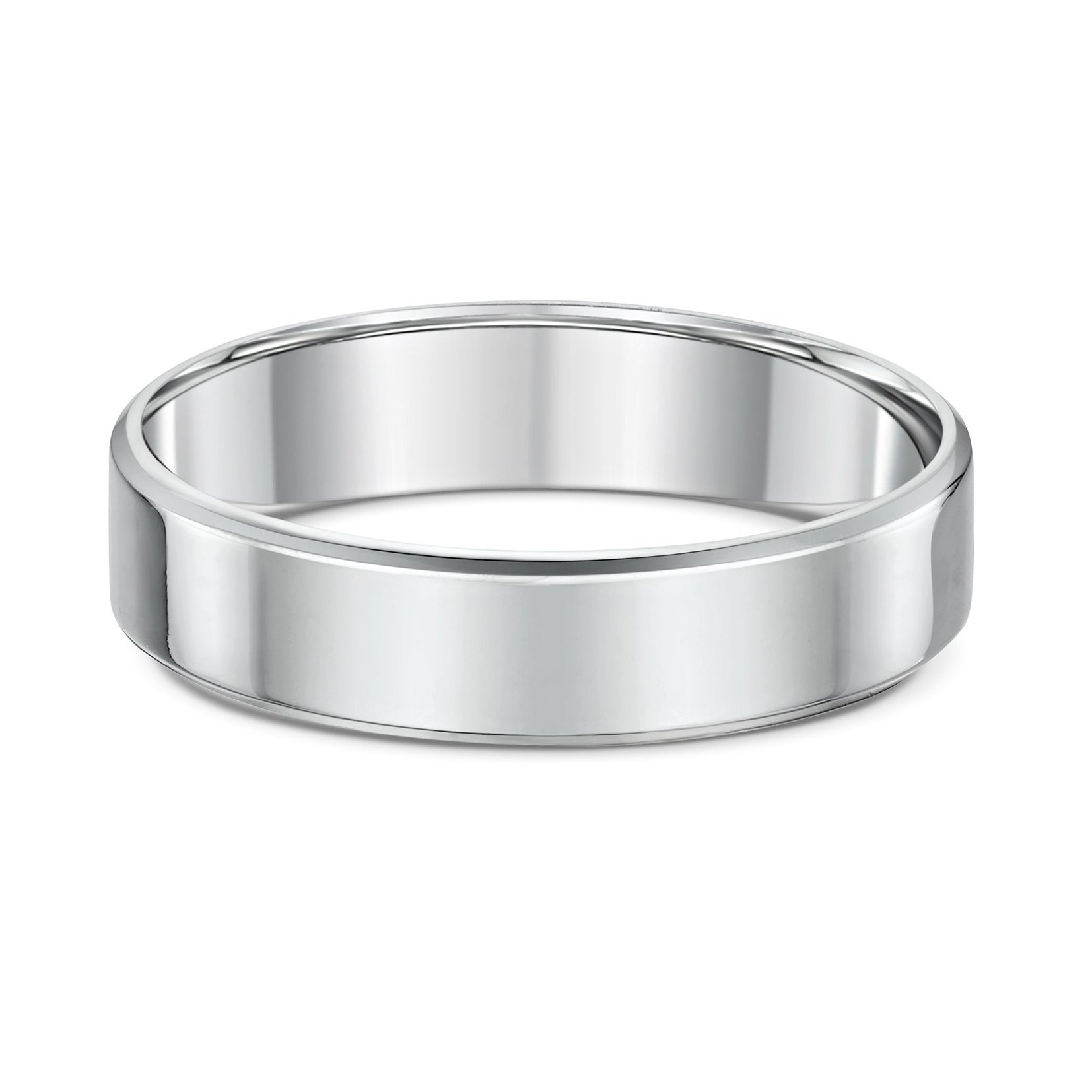 Classic Flat Bevel Mens Wedding Ring - 9k White Gold
