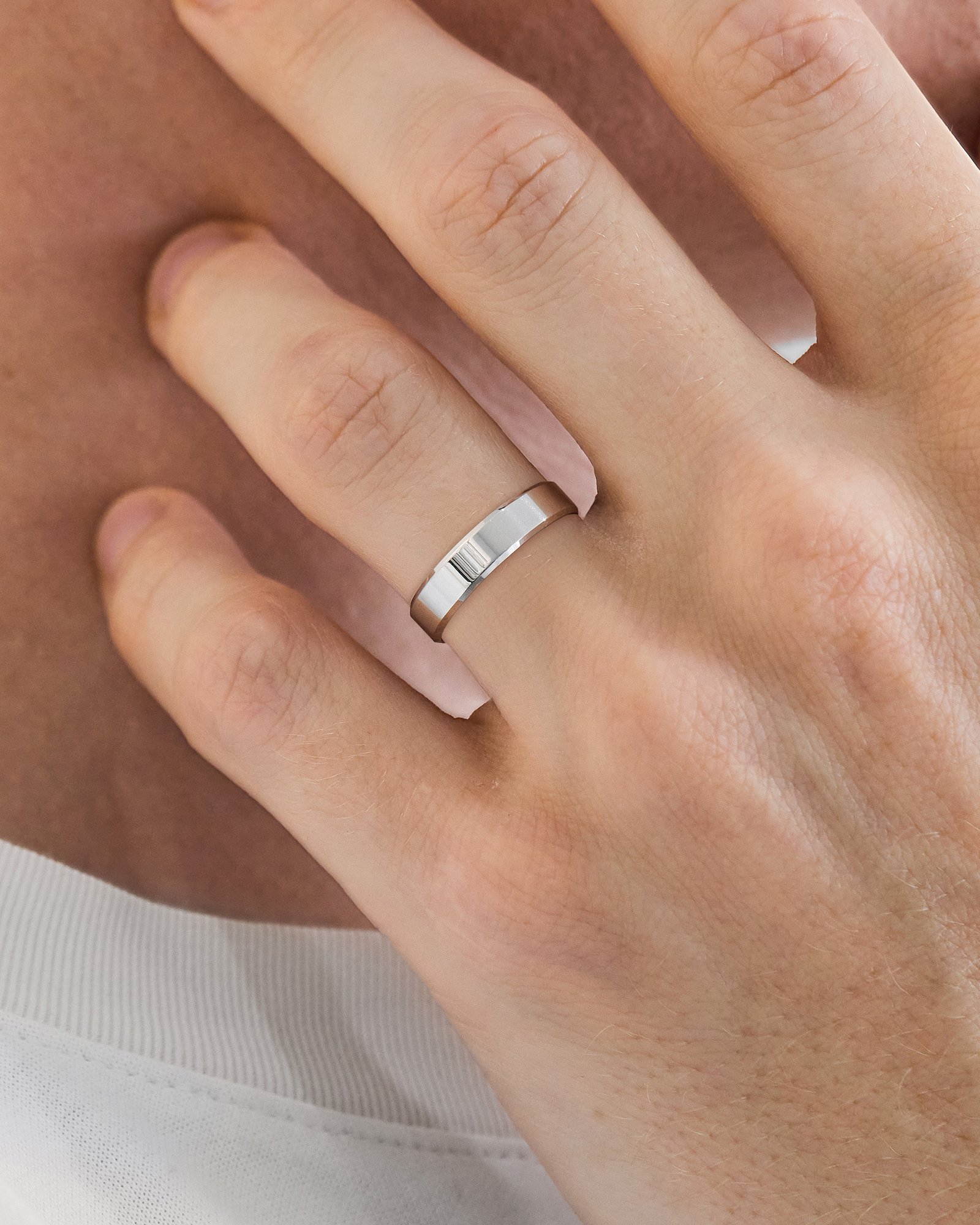 Classic Flat Bevel Mens Wedding Ring Lifestyle Image