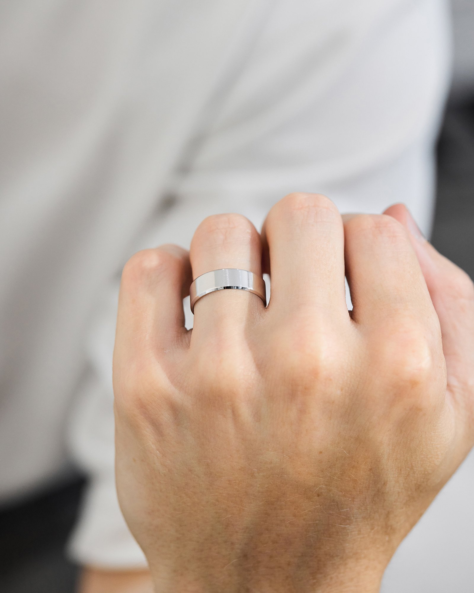 Classic Flat Bevel Mens Wedding Ring Lifestyle Image