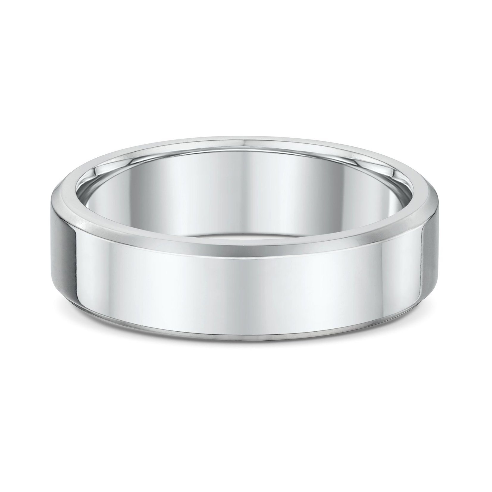 Classic Heavy Flat Bevel Mens Wedding Ring - 9k White Gold
