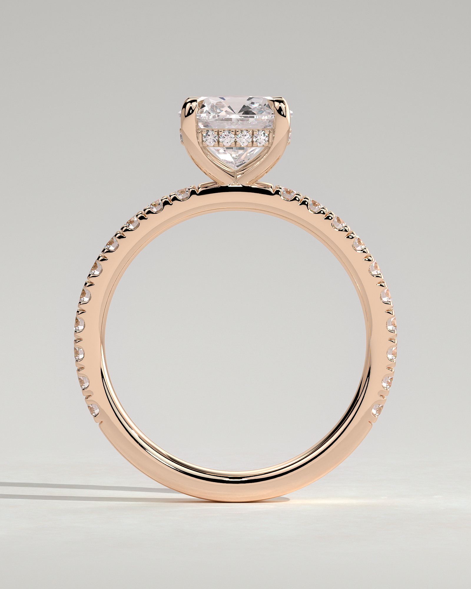 Claudia  Cushion Solitaire with Hidden Halo and Pave - 18k Rose Gold