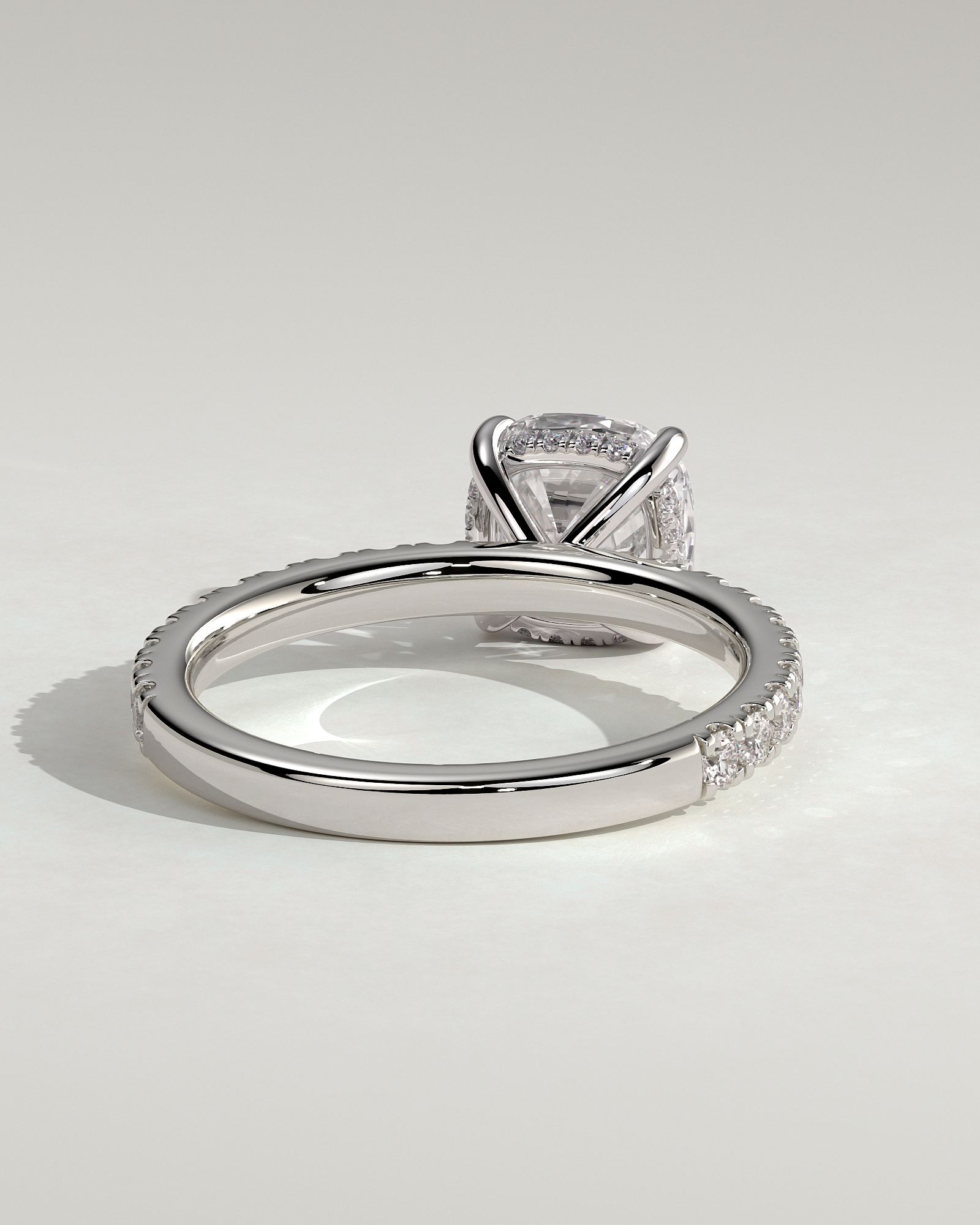 Claudia  Cushion Solitaire with Hidden Halo and Pave - 18k White Gold