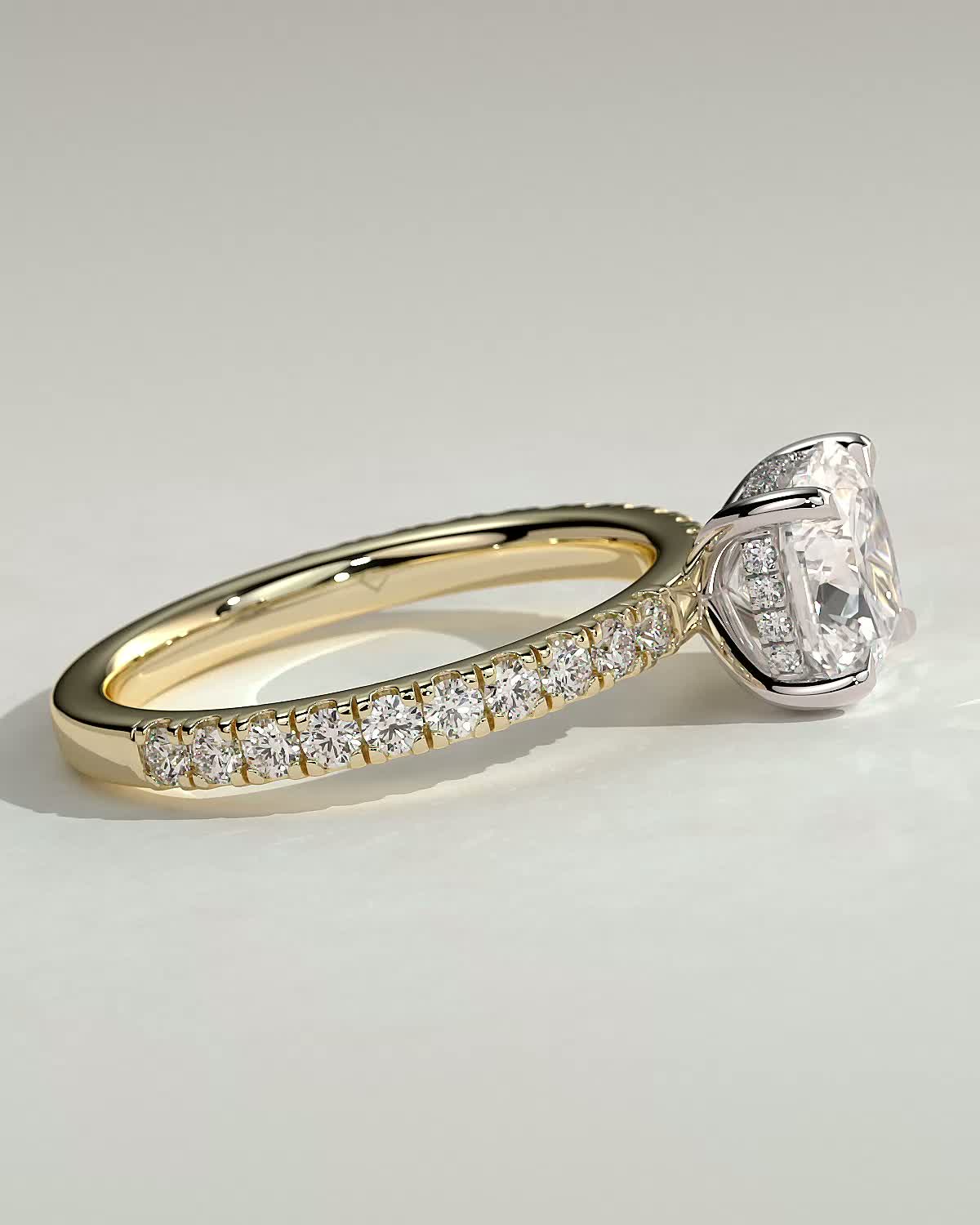Claudia  Cushion Solitaire with Hidden Halo and Pave - 18k Yellow Gold / 18k White Gold