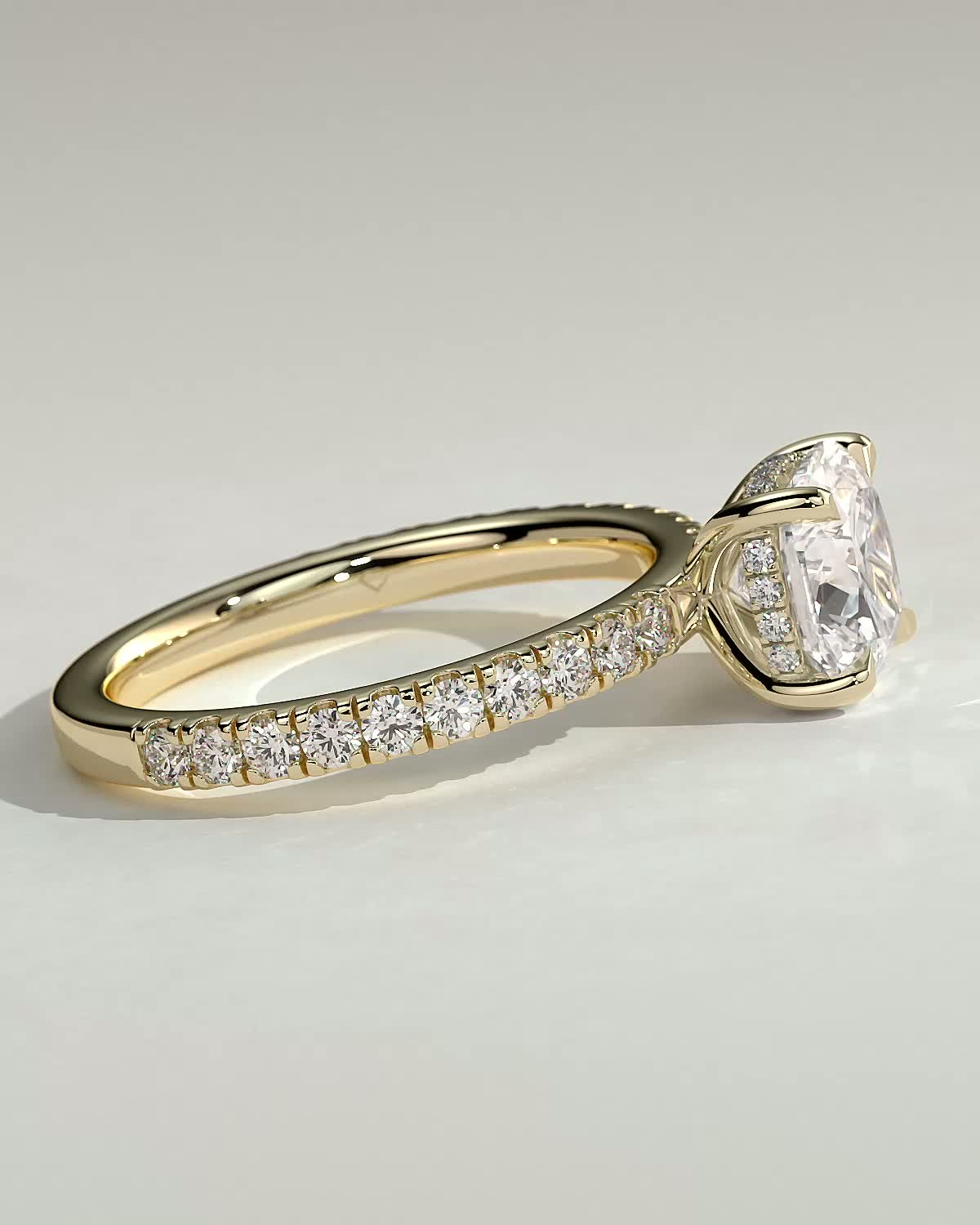 Claudia  Cushion Solitaire with Hidden Halo and Pave - 18k Yellow Gold