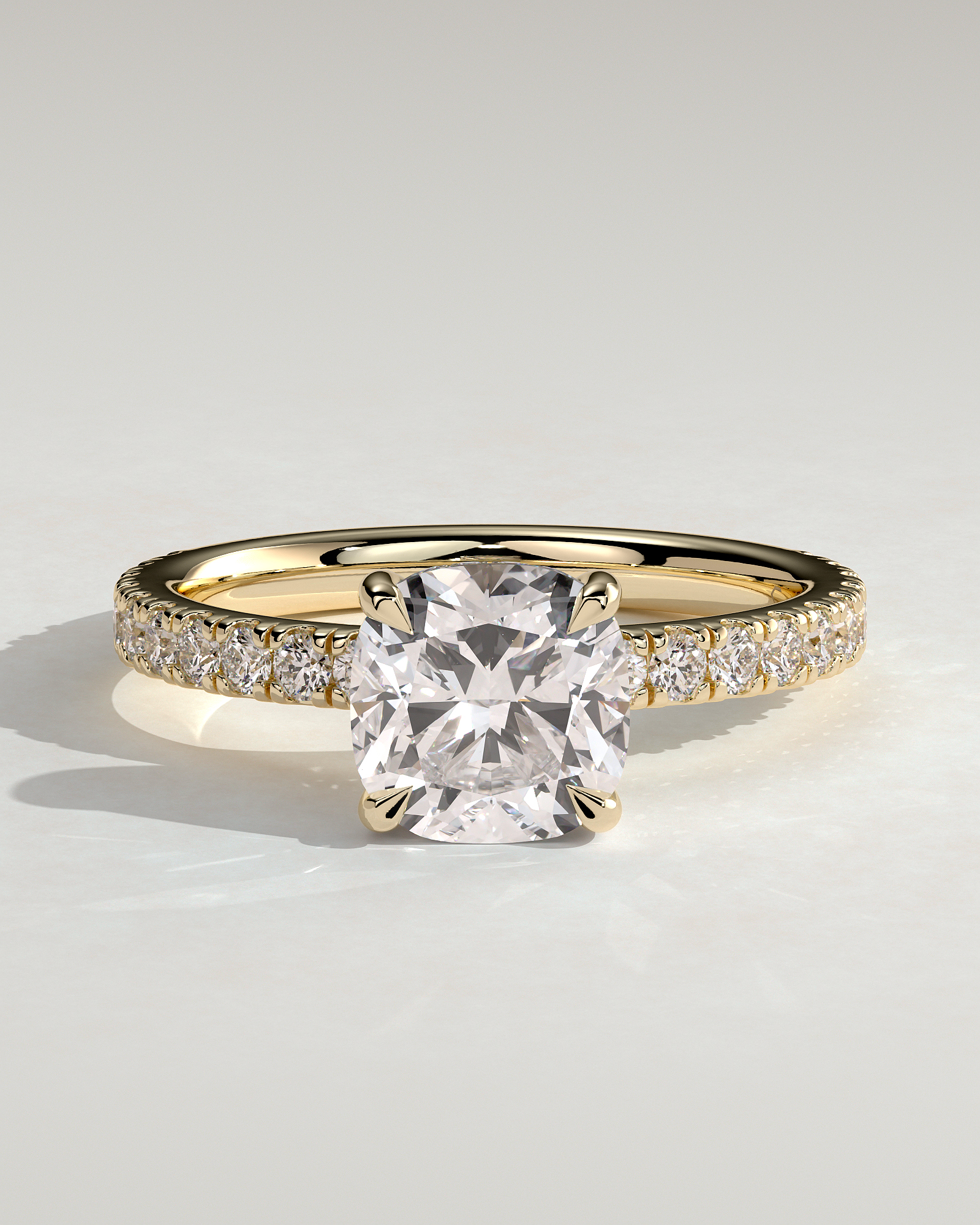Claudia  Cushion Solitaire with Hidden Halo and Pave - 18k Yellow Gold