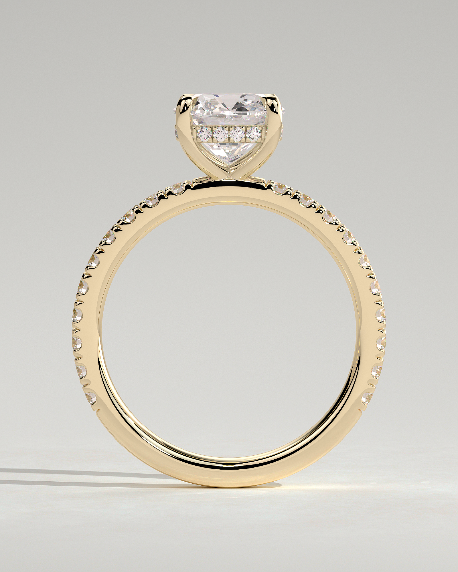 Claudia  Cushion Solitaire with Hidden Halo and Pave - 18k Yellow Gold
