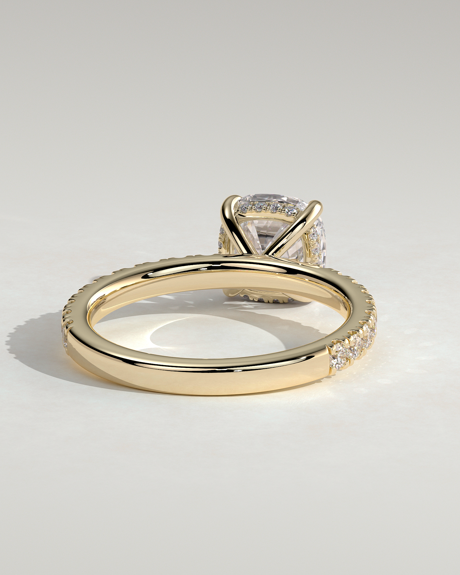 Claudia  Cushion Solitaire with Hidden Halo and Pave - 18k Yellow Gold
