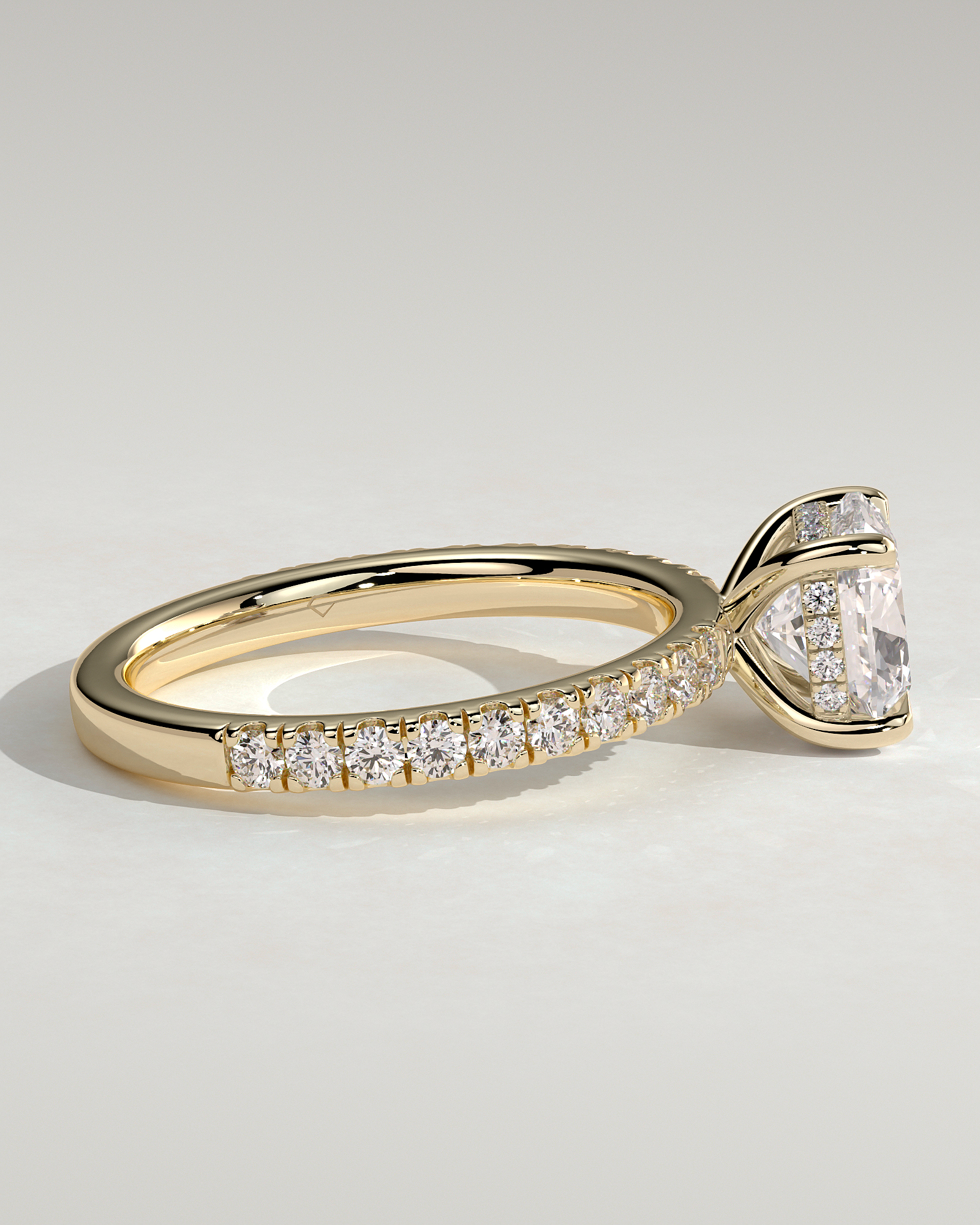 Claudia  Cushion Solitaire with Hidden Halo and Pave - 18k Yellow Gold