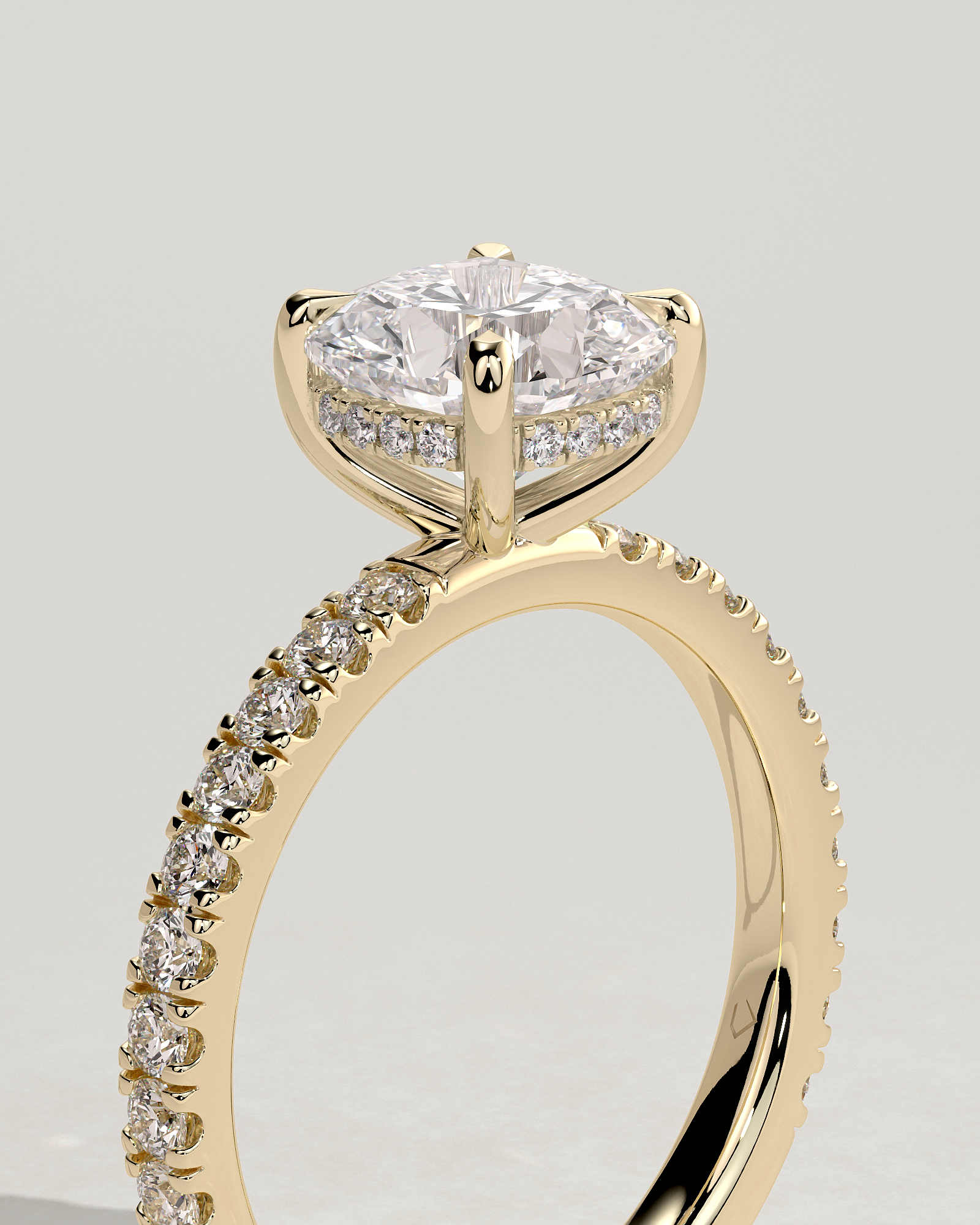 Claudia  Cushion Solitaire with Hidden Halo and Pave - 18k Yellow Gold