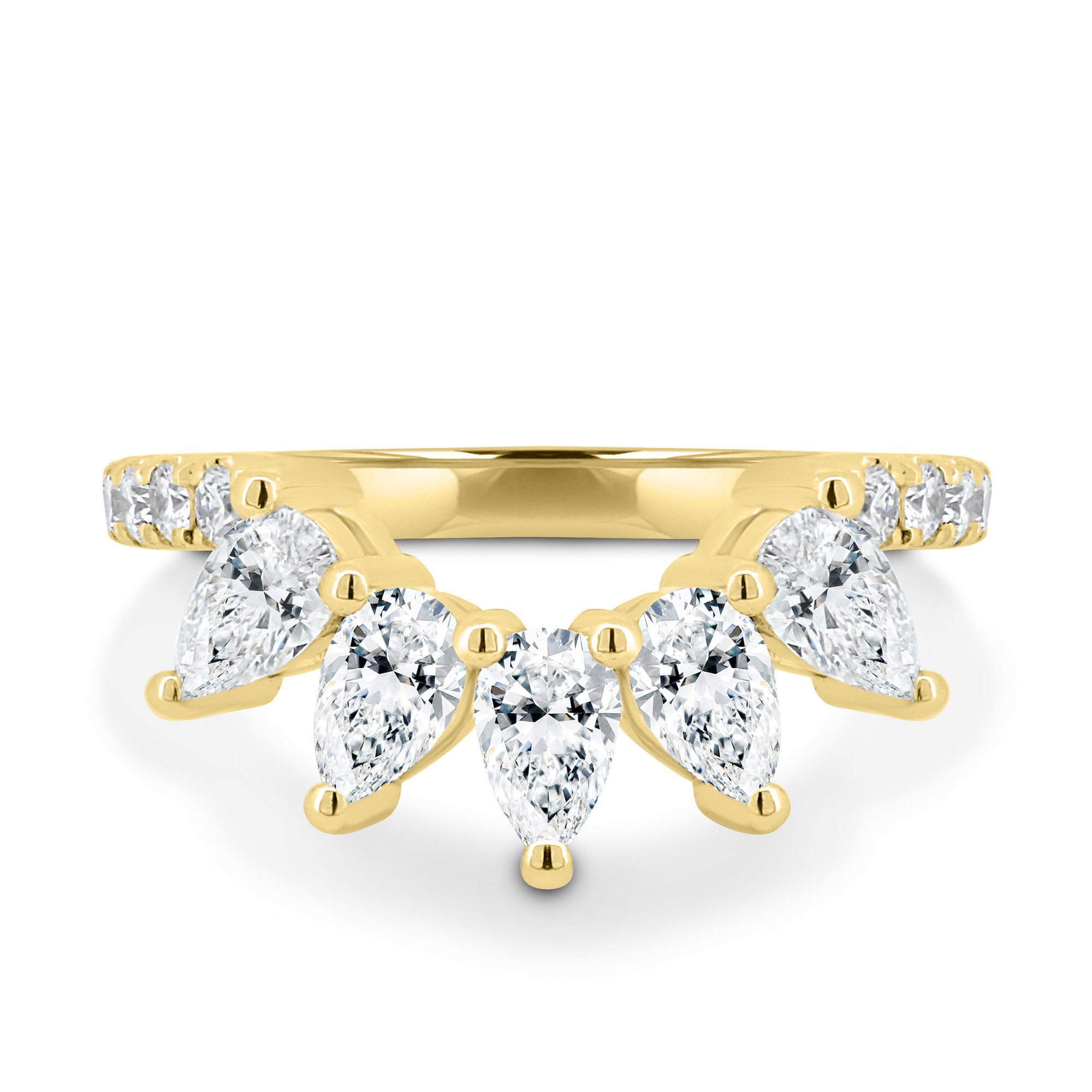 Cleo - Accent Stones Curved Wedding Ring - 18k Yellow Gold