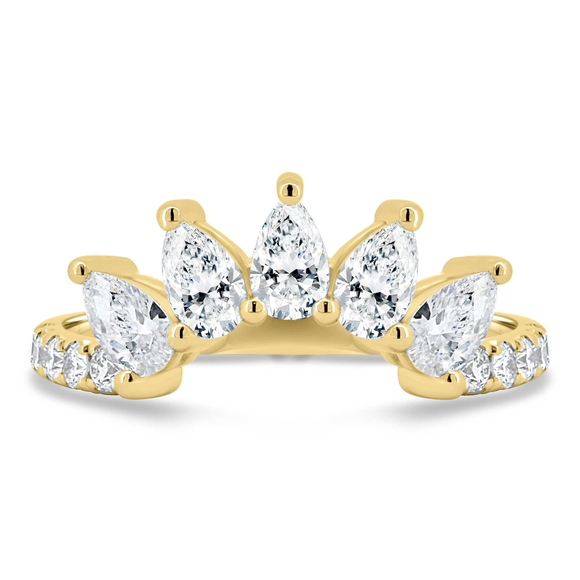 Cleo - Accent Stones Curved Wedding Ring - 18k Yellow Gold