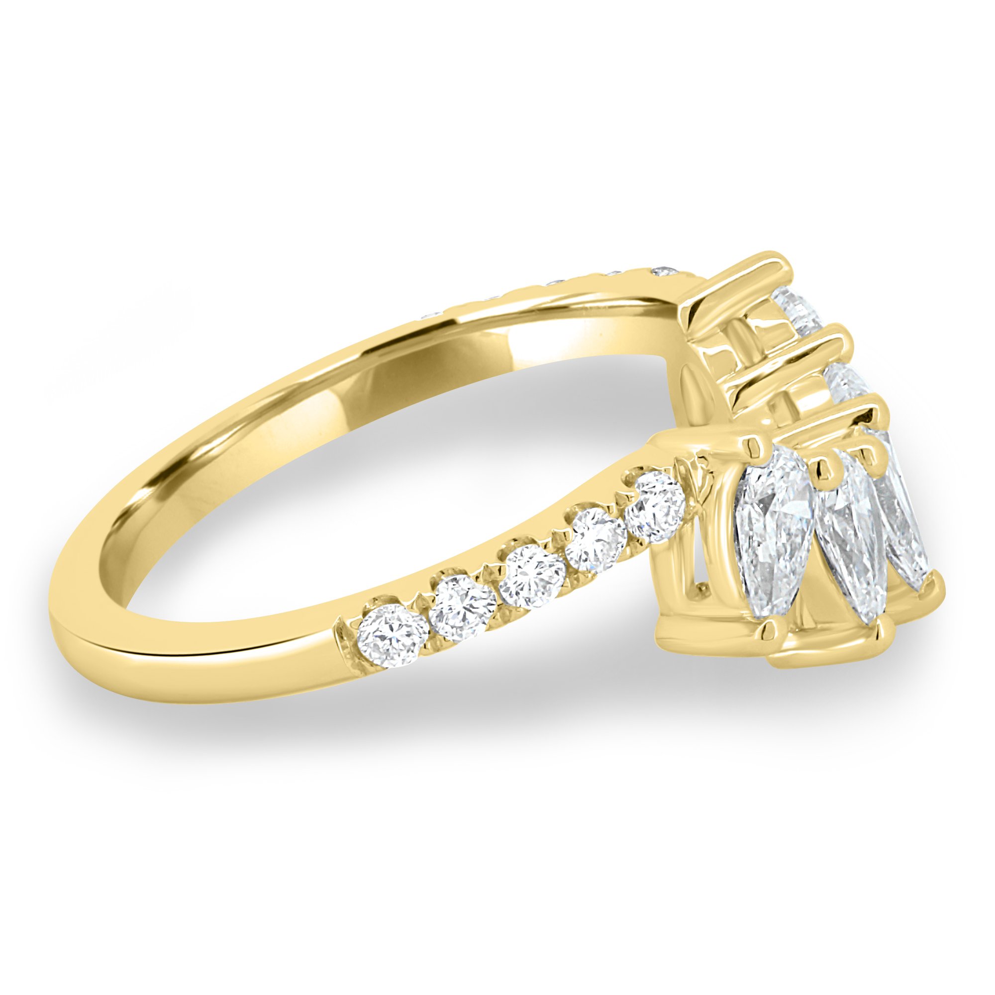 Cleo - Accent Stones Curved Wedding Ring - 18k Yellow Gold