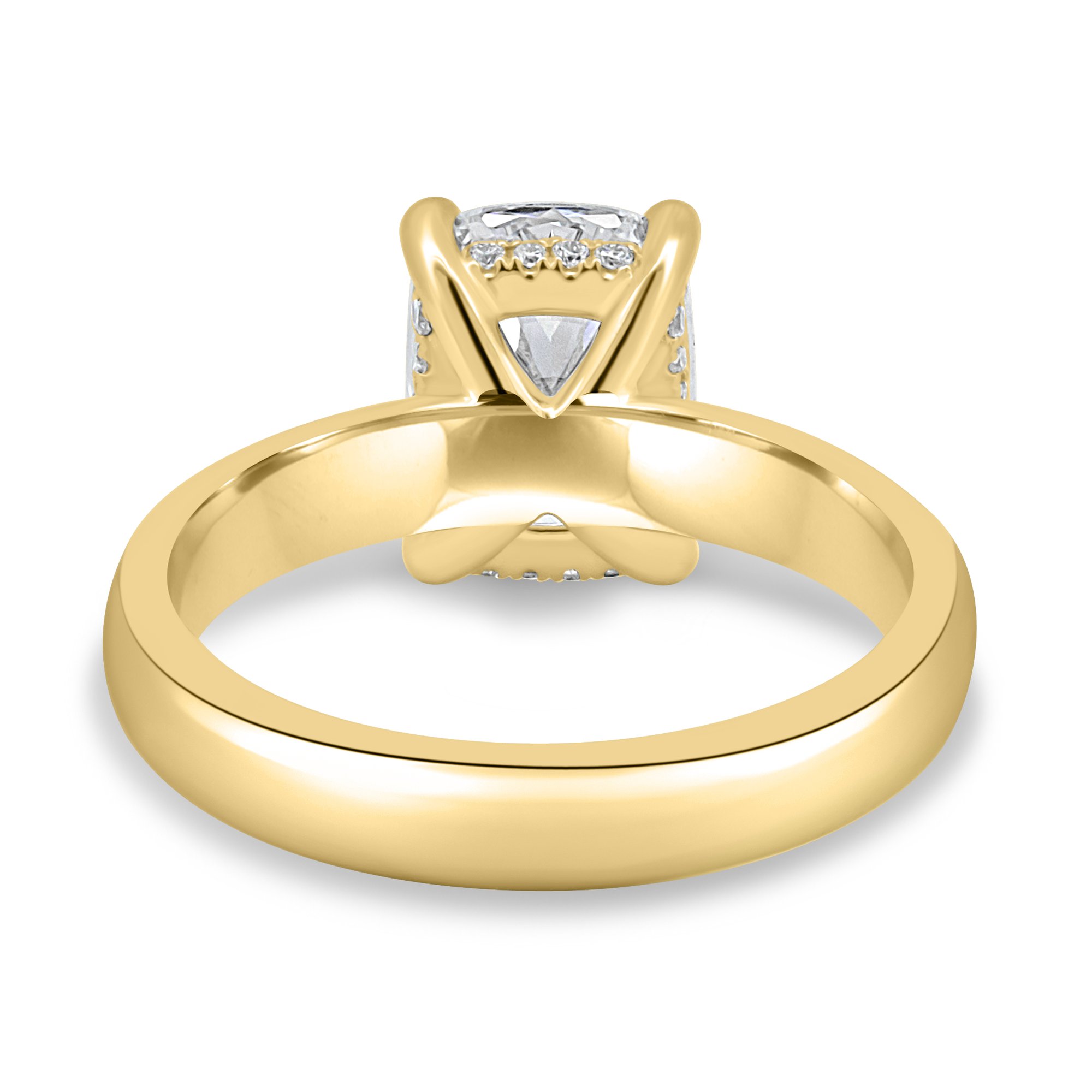 Cora - Elongated Cushion Solitaire with Cigar Band and Hidden Halo - 18k Yellow Gold